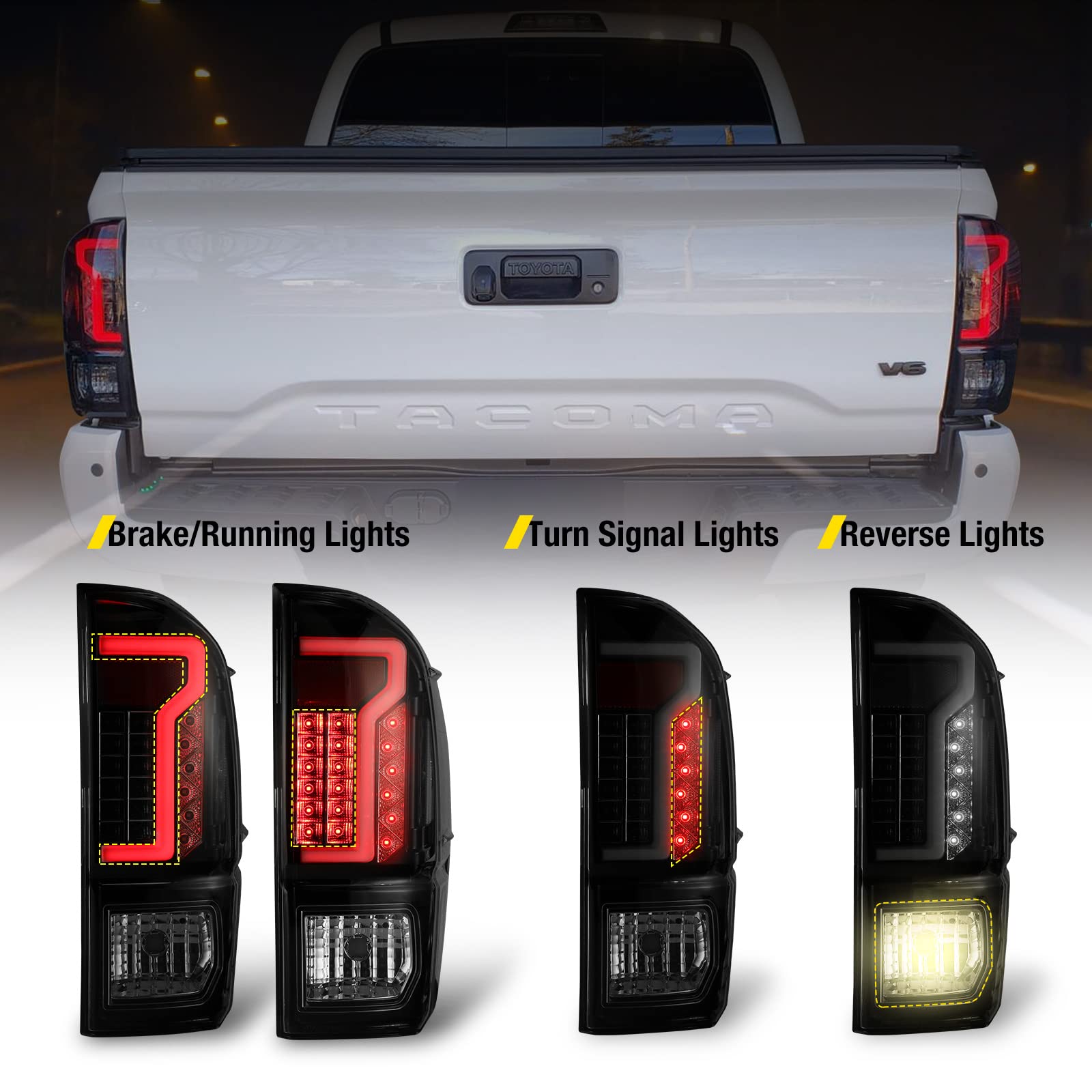 AUTOWIKI LED Tail Lights for 2016-2023 Toyota Tacoma - Black Housing & Smoke Lens Replacement Pair (Driver & Passenger Side) - Perfect for Night Driving & Enhanced Safety