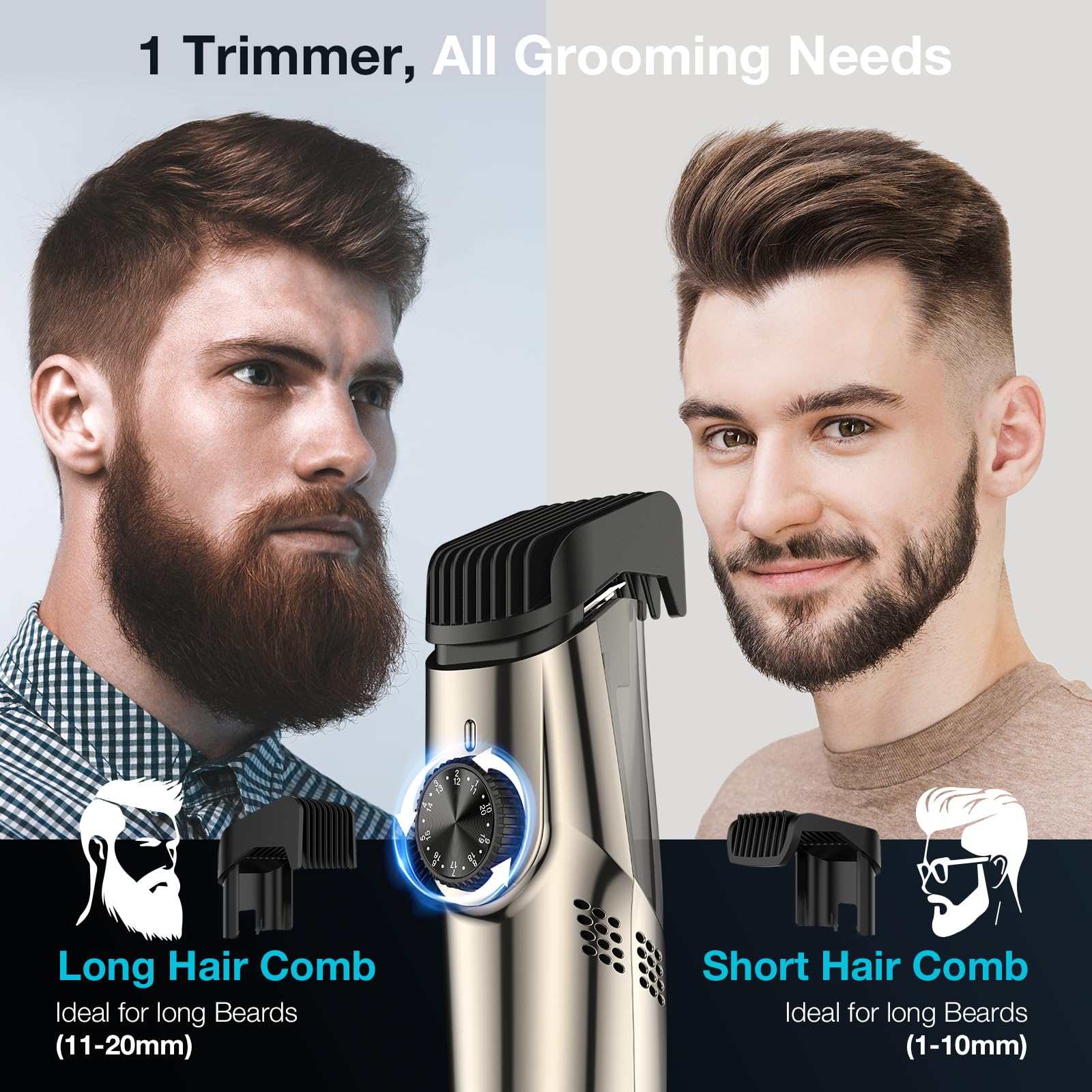 **Upgraded Men's Vacuum Beard Trimmer - Adjustable Length with 2 Combs, Electric Shaver for Beard, Mustache & Stubble, Waterproof & Easy Rinse, High Precision Blades for Smooth Skin Fit - Perfect for Travel, Home & Gym Use**