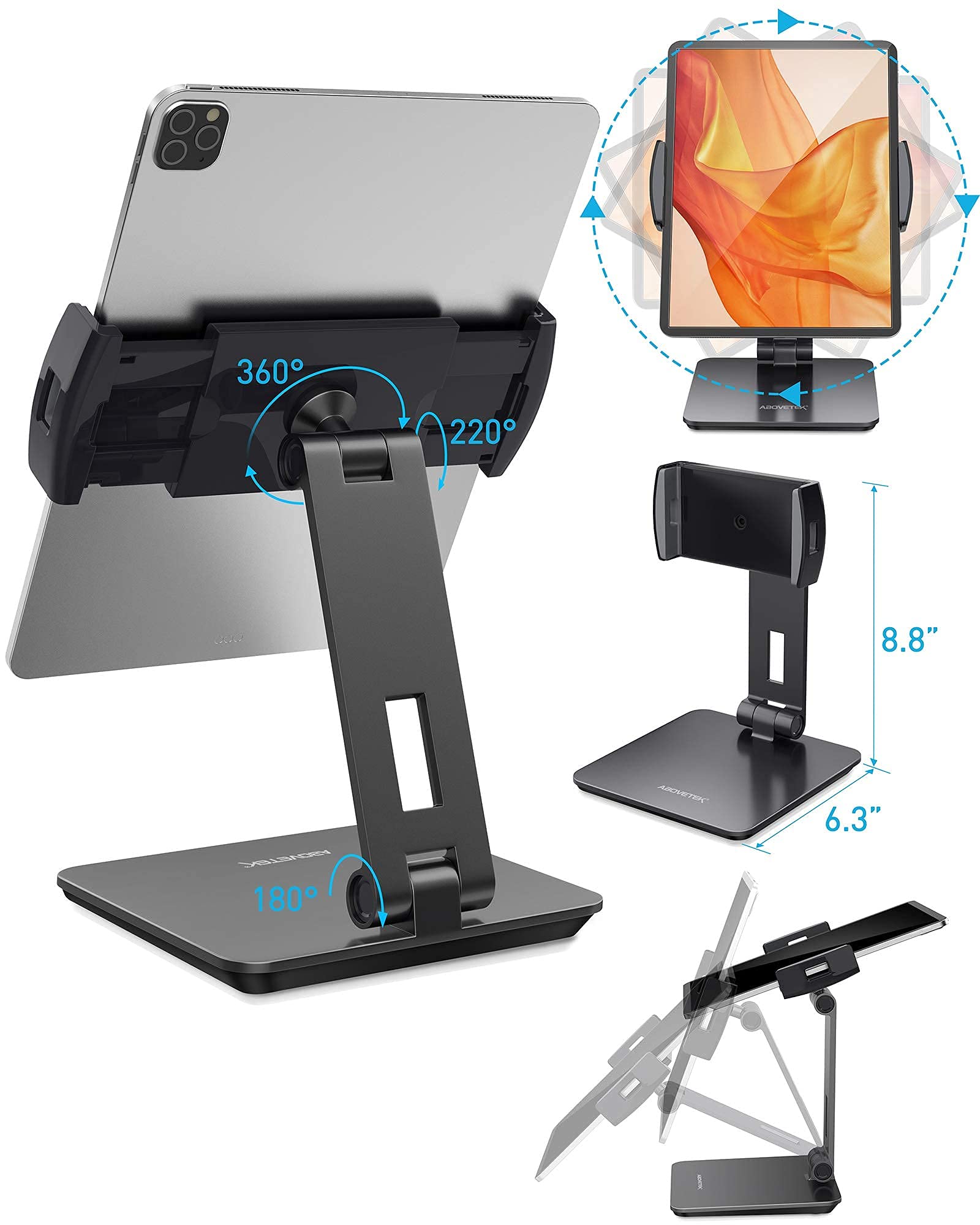 AboveTEK Business Kiosk Aluminum Tablet Stand - 360° Swivel Holder for 4-14