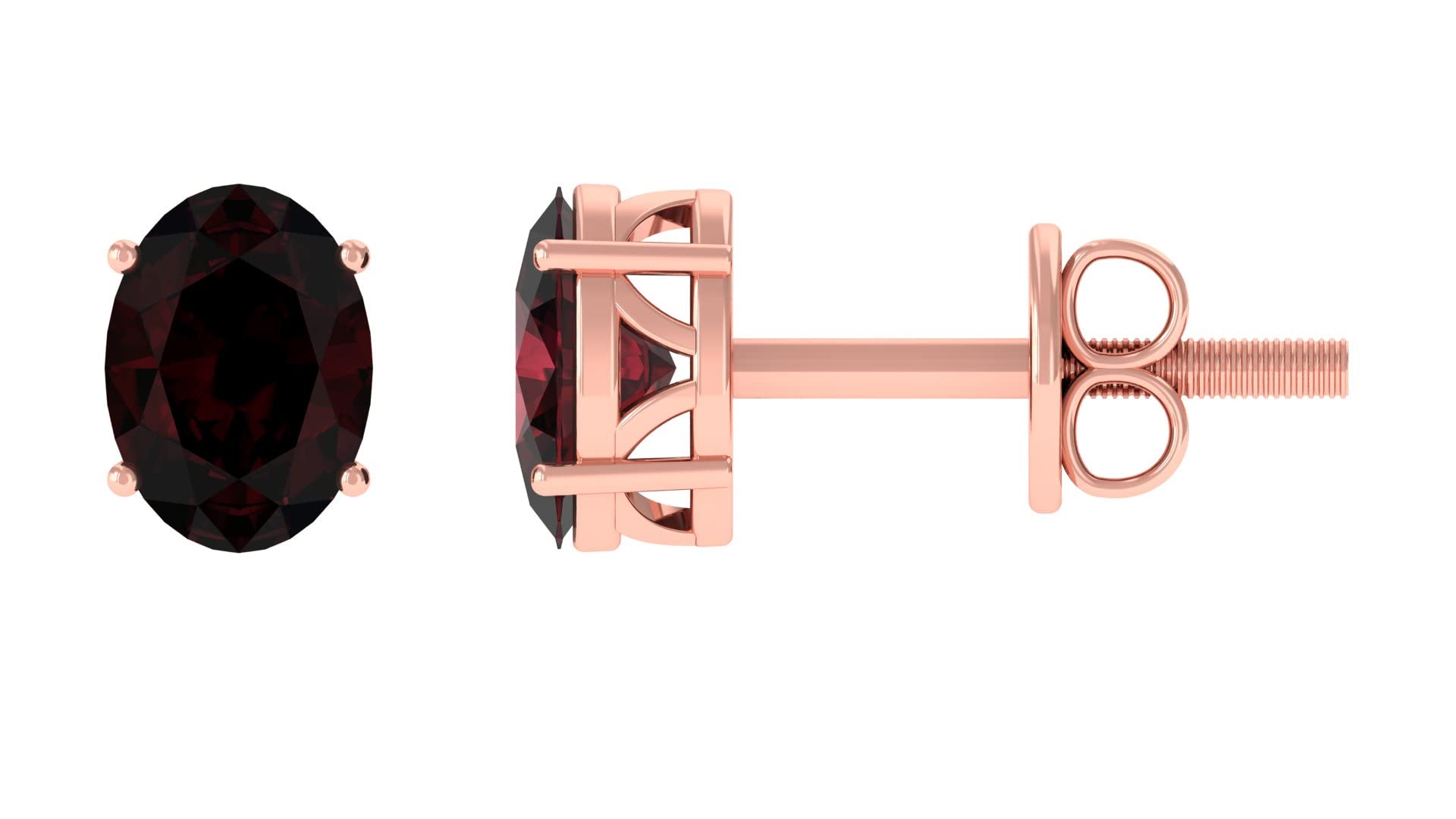 2.25 CT Natural Garnet Stud Earrings for Women - 14K Solid Gold Solitaire Earrings (5x7mm Oval Cut) | Perfect for Everyday Wear, Gift Giving & Special Occasions