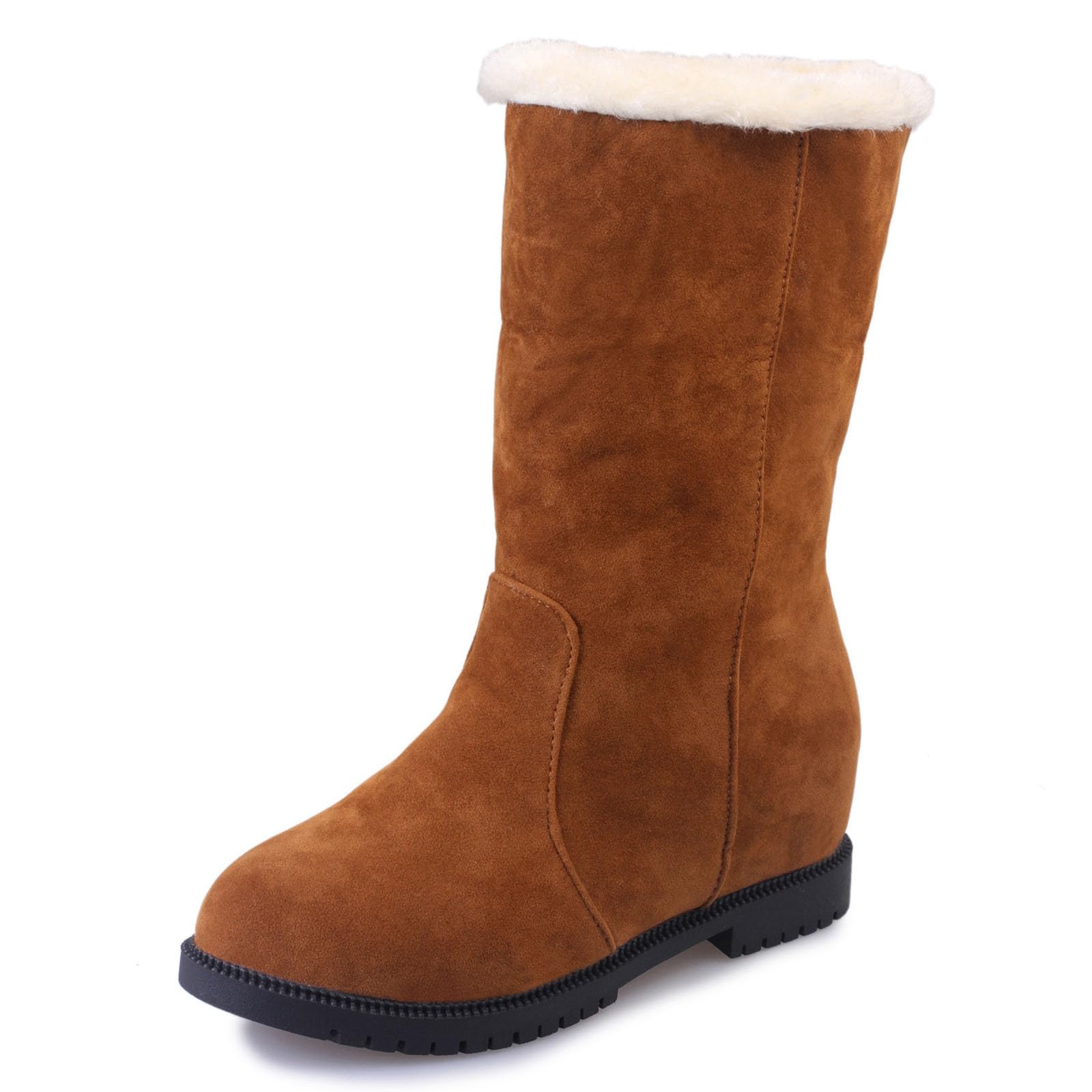 Qeaghou Women's Winter Snow Boots - Warm Suede Faux Fur Lined Mid Calf Boots with Comfortable Platform, Waterproof Outdoor Shoes for Snowy Days & Cold Weather