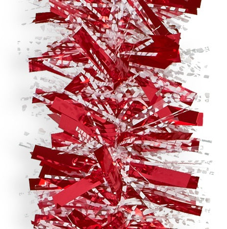 15' Fantasy Snowy Red Tinsel Christmas Garland - Holiday Decor for Tree, Mantel & Staircase - Perfect for Xmas Party & Winter Home Decoration