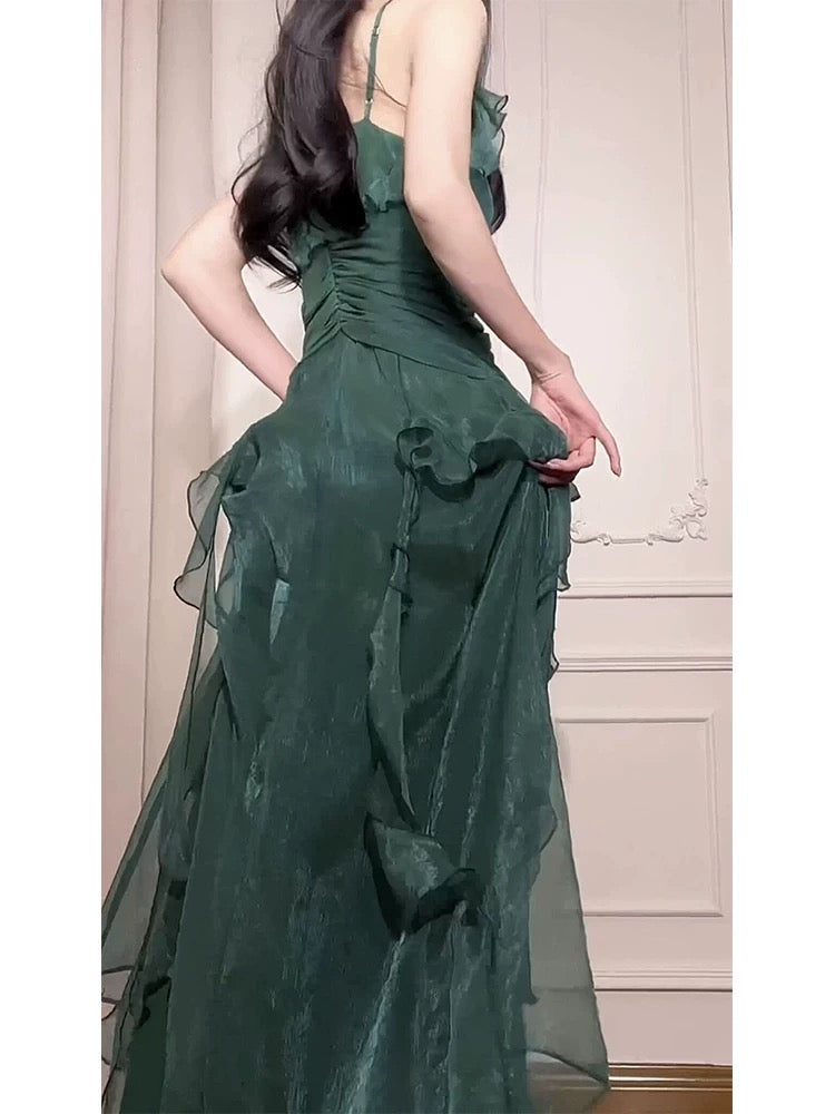 Elegant Dark Green Chiffon Prom Dress A-Line Formal Gown for Birthday Party & Special Occasions - Style J6526