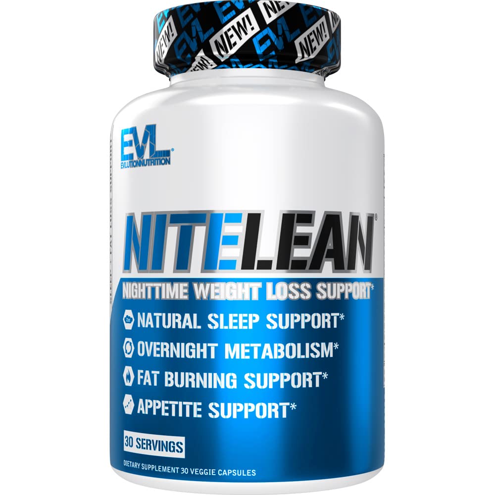 EVLution NiteLean Night Time Fat Burner & Appetite Suppressant - Natural Weight Loss Pills with Metabolism Booster for Women & Men - 30 Servings Diet Supplement for Better Sleep & Fat Burning | Perfect for Nighttime Weight Management & Healthy Lifestyle