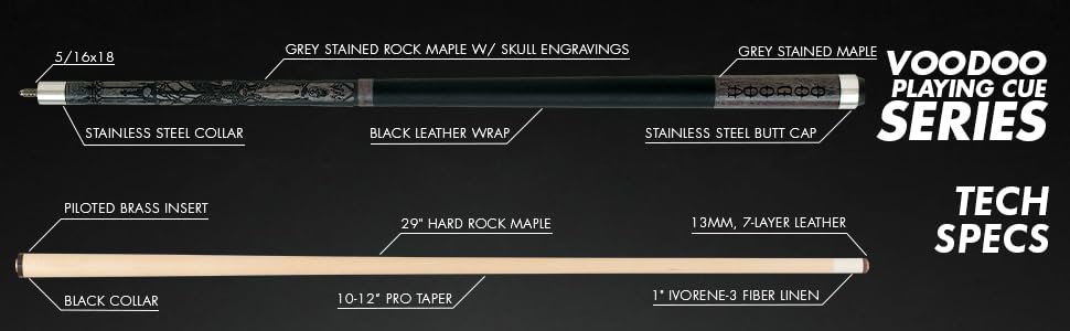 VOODOO Billiards Pool Cue Stick - 20oz Grey Cemetery Design - Professional Billiard Accessory for Home Game Rooms & Bars