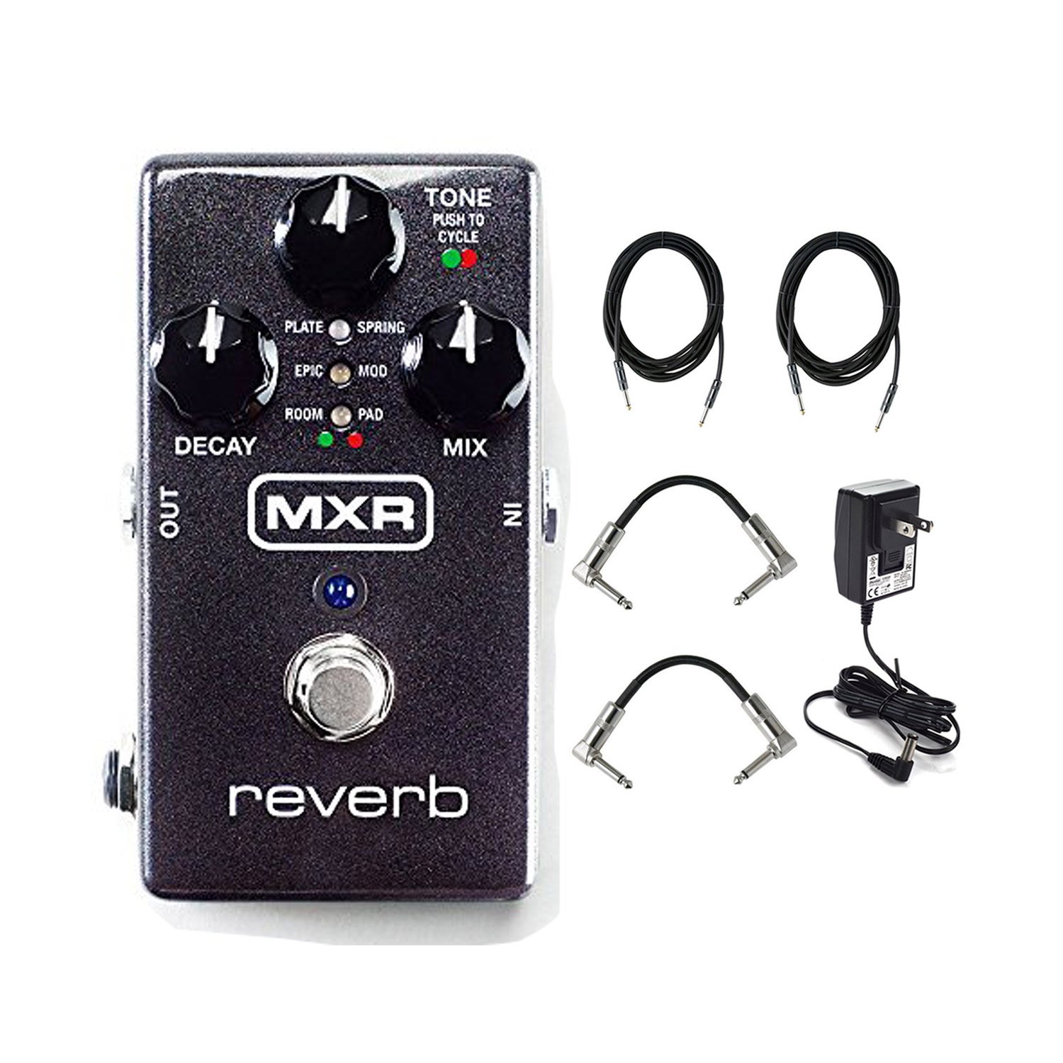 Dunlop MXR M300 Reverb Electric Guitar Effects Pedal with Patch Cables & Instrument Cables - Professional Studio & Live Performance Sound Enhancement