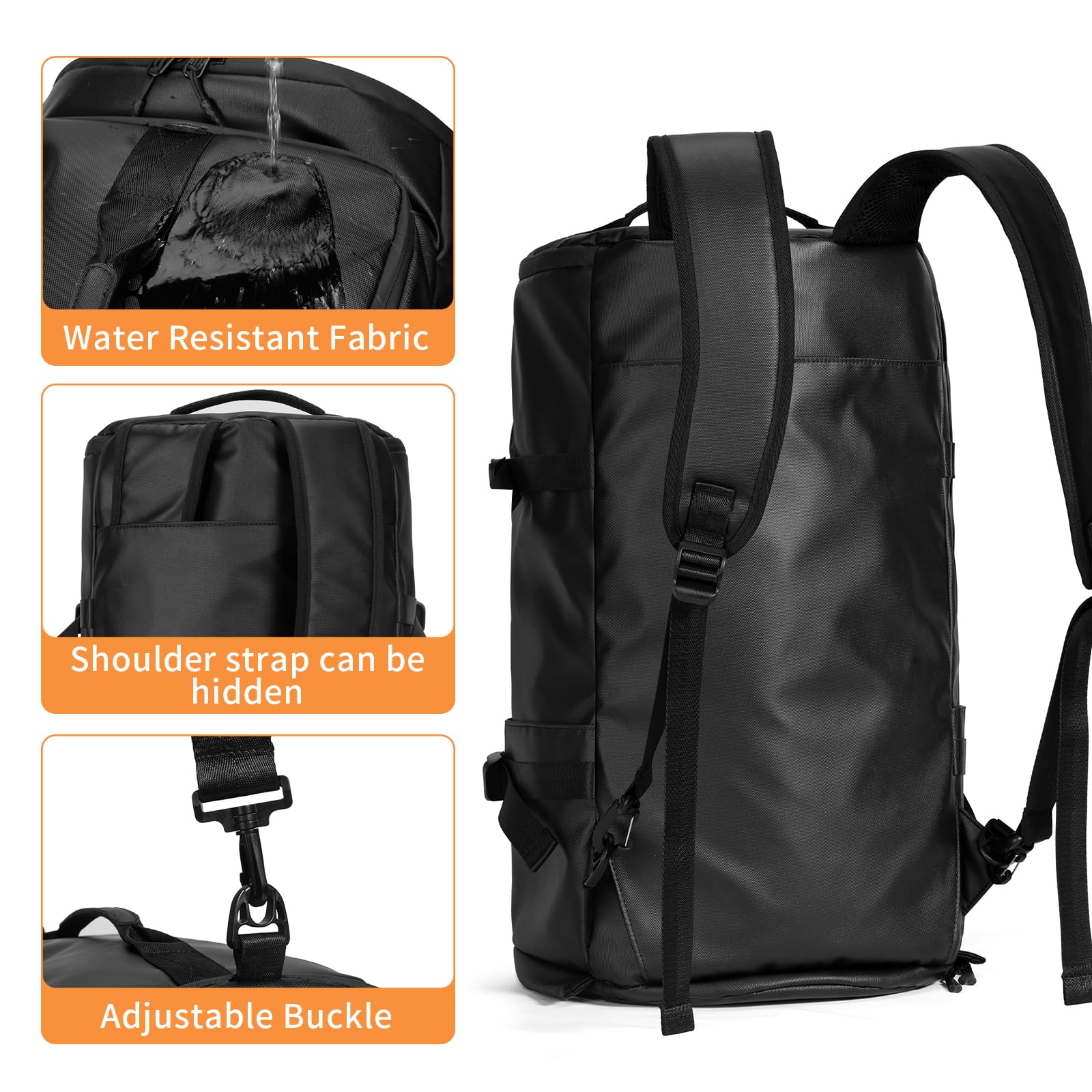 Gym Duffle Backpack with Shoe Compartment - 4-Way Carry Travel Backpack for Men & Women - Waterproof Multi-Functional Weekender Bag for Fitness, Gym, Travel, Camping & Motorcycle Helmet Storage - Perfect for Workouts, Weekend Trips & Outdoor Adventures