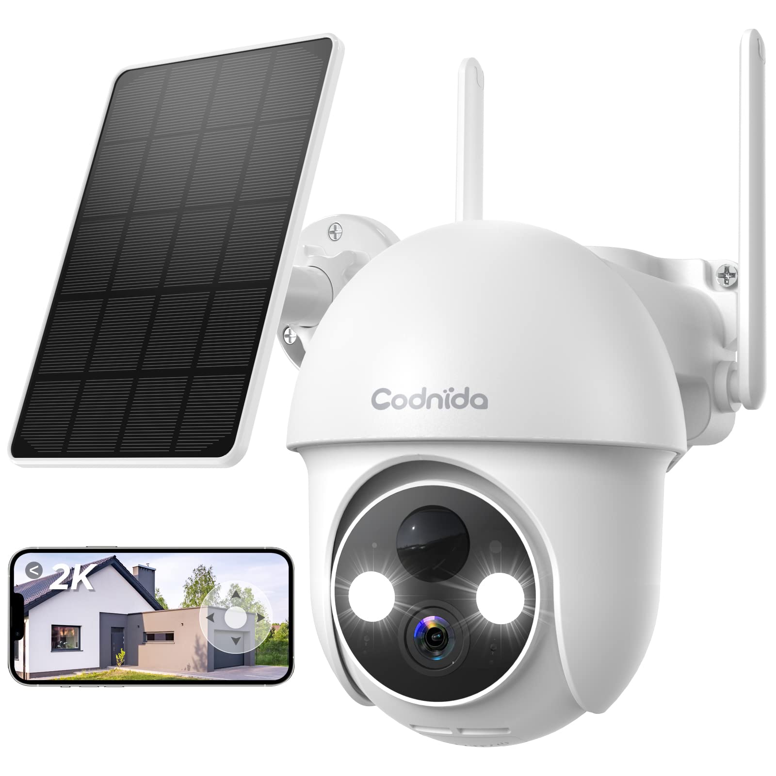 2K Solar Security Camera Wireless Outdoor - 3MP Battery Powered Surveillance Camera with Night Vision, PTZ Control, 2-Way Audio & Motion Detection - Alexa Compatible for Home Security & Property Monitoring (Ideal for Backyard, Garage & Driveway Protection)