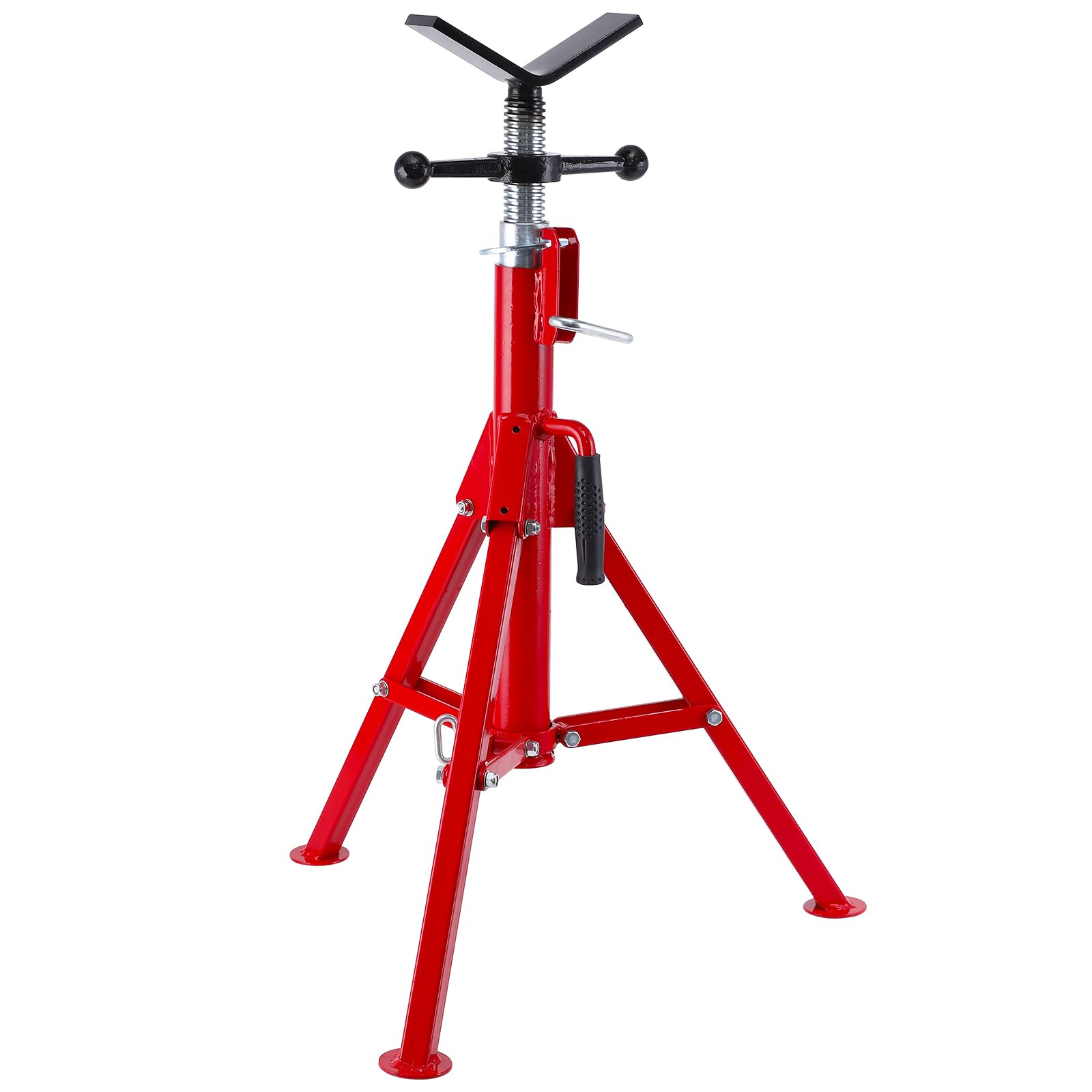 PioneerWorks V Head Pipe Jack Stand - 28-52in Adjustable Height, 2500Lbs Capacity, Heavy Duty Carbon Steel Construction with Folding Legs - Perfect for Automotive Repair, Construction Support, and Industrial Pipe Maintenance (Red)