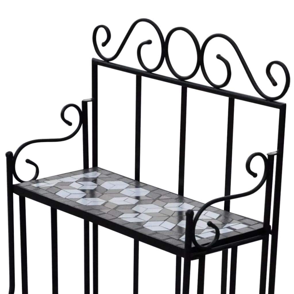 Tidyard 3-Tier Plant Stand with Ceramic Tile Shelves & Iron Frame - Modern Flower Display Rack for Indoor/Outdoor Use - Perfect for Living Room, Balcony, Garden, Patio - Holds Multiple Pots (22.8