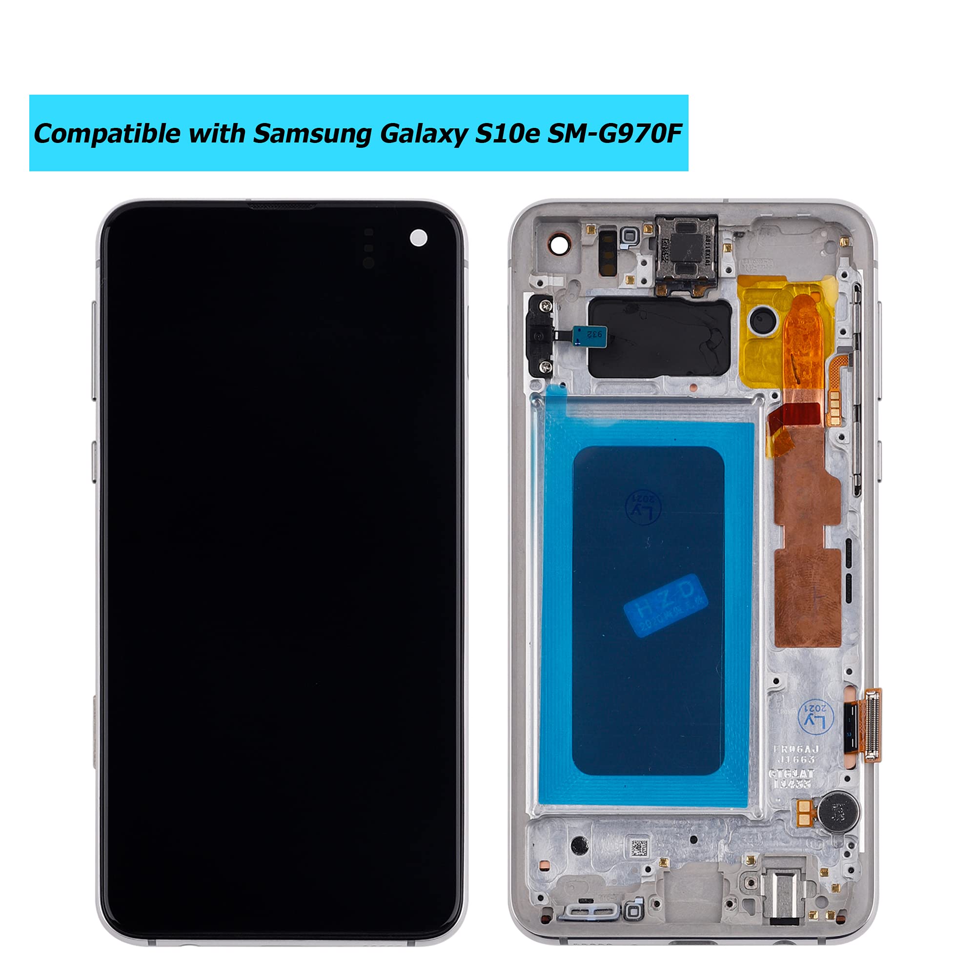 Original Title: AMOLED Compatible with Samsung Galaxy S10e SM-G970F SM-G970U SM-G970W LCD Touch Screen Display White with Frame Tools   Optimized Title: Samsung Galaxy S10e SM-G970F/G970U/G970W AMOLED LCD Touch Screen Display Replacement - White with Frame & Tools - Perfect for DIY Repairs & Screen Upgrades