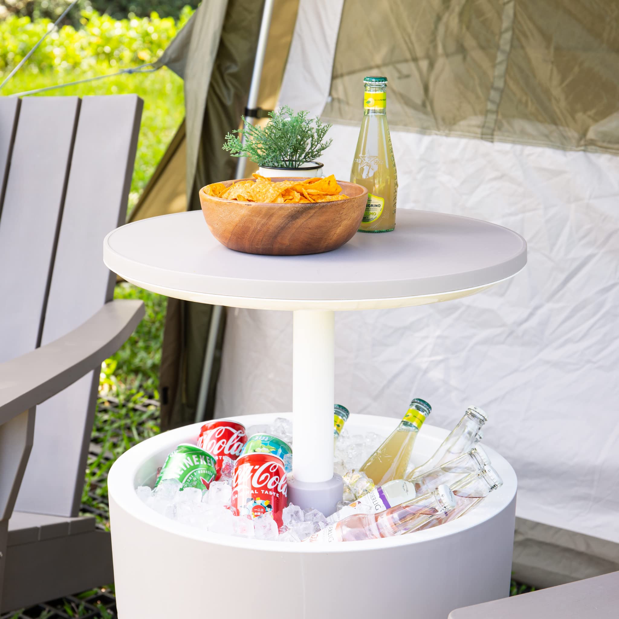 Lagoon Cancún 3-in-1 Outdoor Cooler Bar Cocktail Coffee Patio Table - Gray | Perfect for Backyard BBQs, Poolside Parties & Outdoor Entertaining