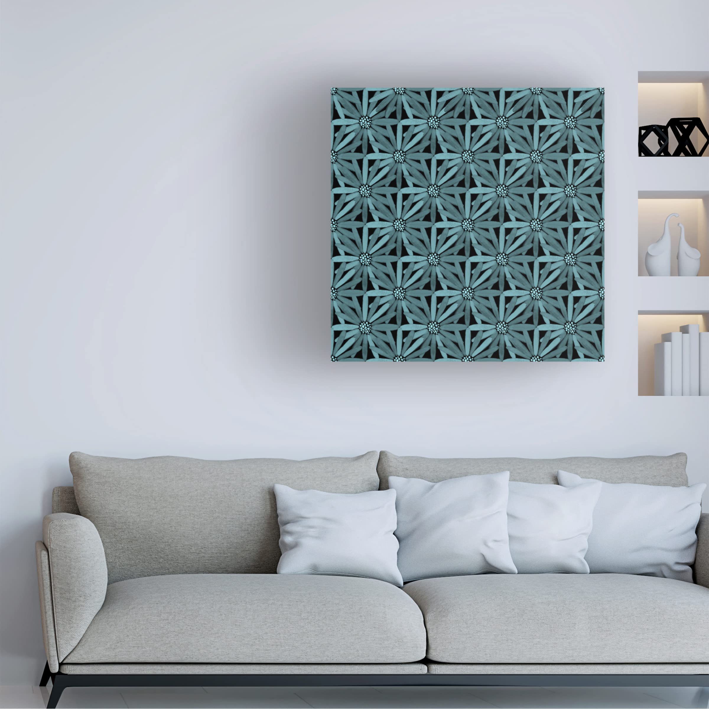 Yachal Design 'Daisy Geometric' Canvas Wall Art Print - Modern Abstract Floral Painting for Living Room, Bedroom & Office Decor