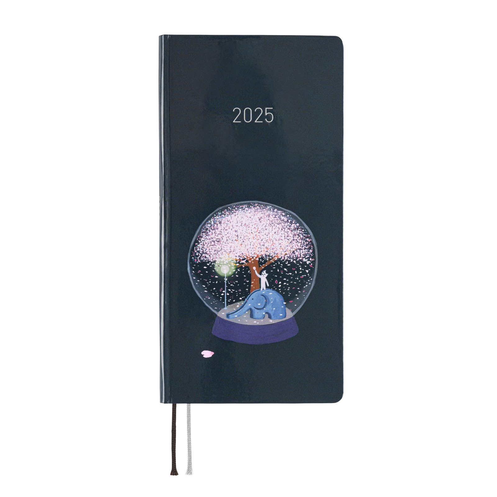 Hobonichi Techo 2025 Weekly Planner - English Version, Tall & Slim Size, January Start Date | Hiroko Kubota Night Cherry Blossom Snow Globe Design | Perfect for Daily Scheduling, Journaling & Gift Giving