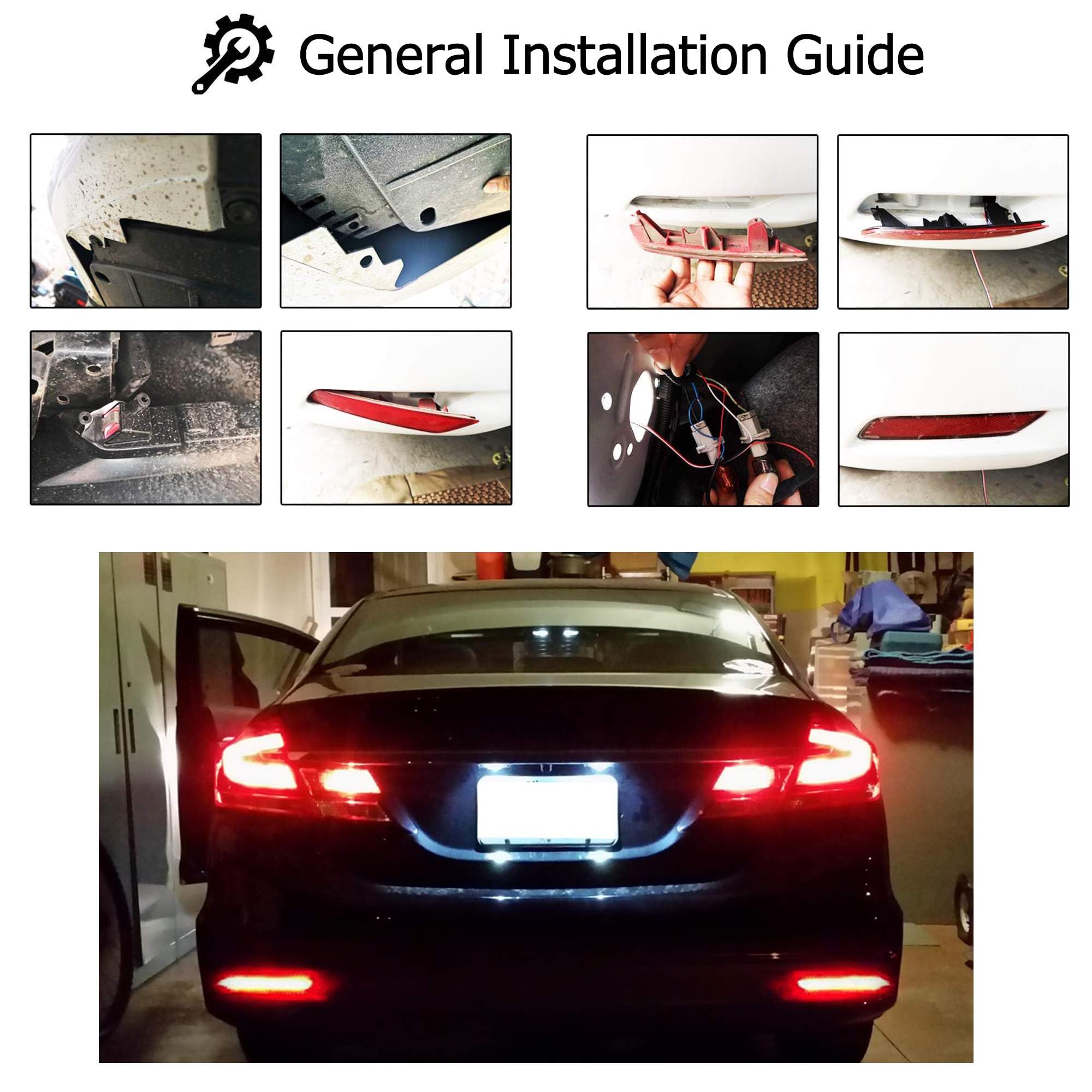 iJDMTOY 60-SMD LED Bumper Reflector Lights - Red Lens for 2013-2015 Honda Civic Sedan | Tail Lights, Brake Lights & Rear Fog Lights Replacement | Enhanced Night Visibility & Safety Driving
