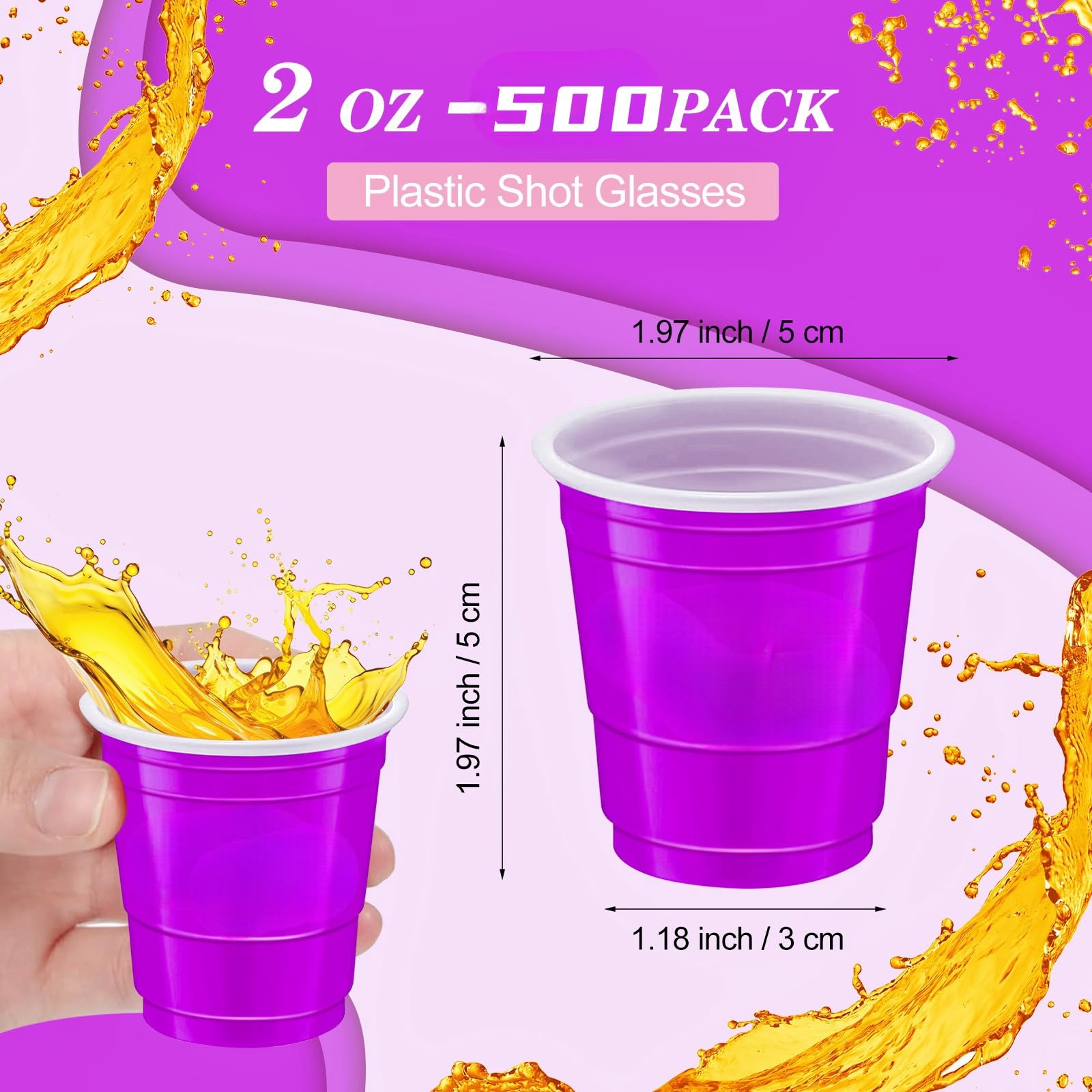 Purple Plastic Shot Glasses 2oz (500pcs) - Disposable for Drinks, Jello & Snacks