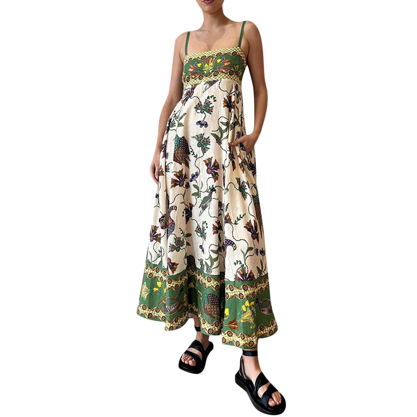 Spaghetti Strap Maxi Dress - Long Boho Floral Dress for Women | Y2K Style Summer Beach Dress, Vacation Outfit, Wedding Guest Dress