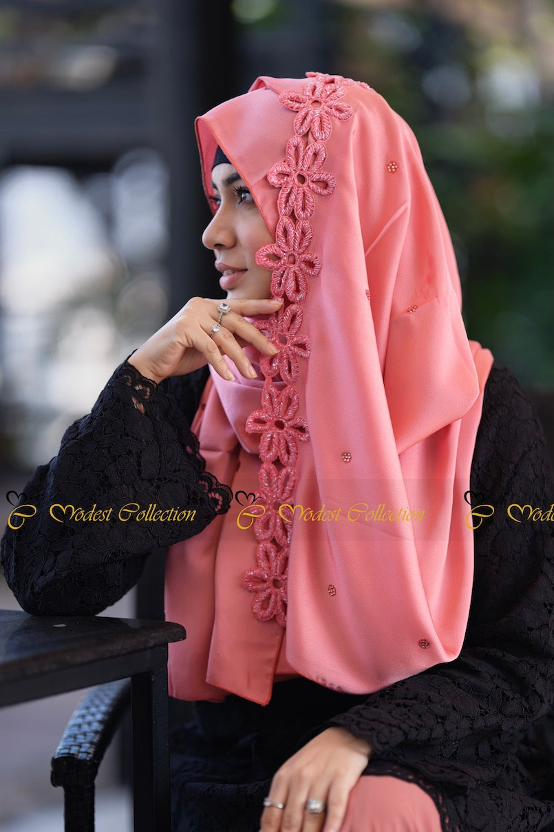 Elegant Coral Bridal Scarf - Soft Wedding Veil Shawl for Bride, Bridesmaids & Special Occasions - Perfect for Ceremonies, Photos & Romantic Dates