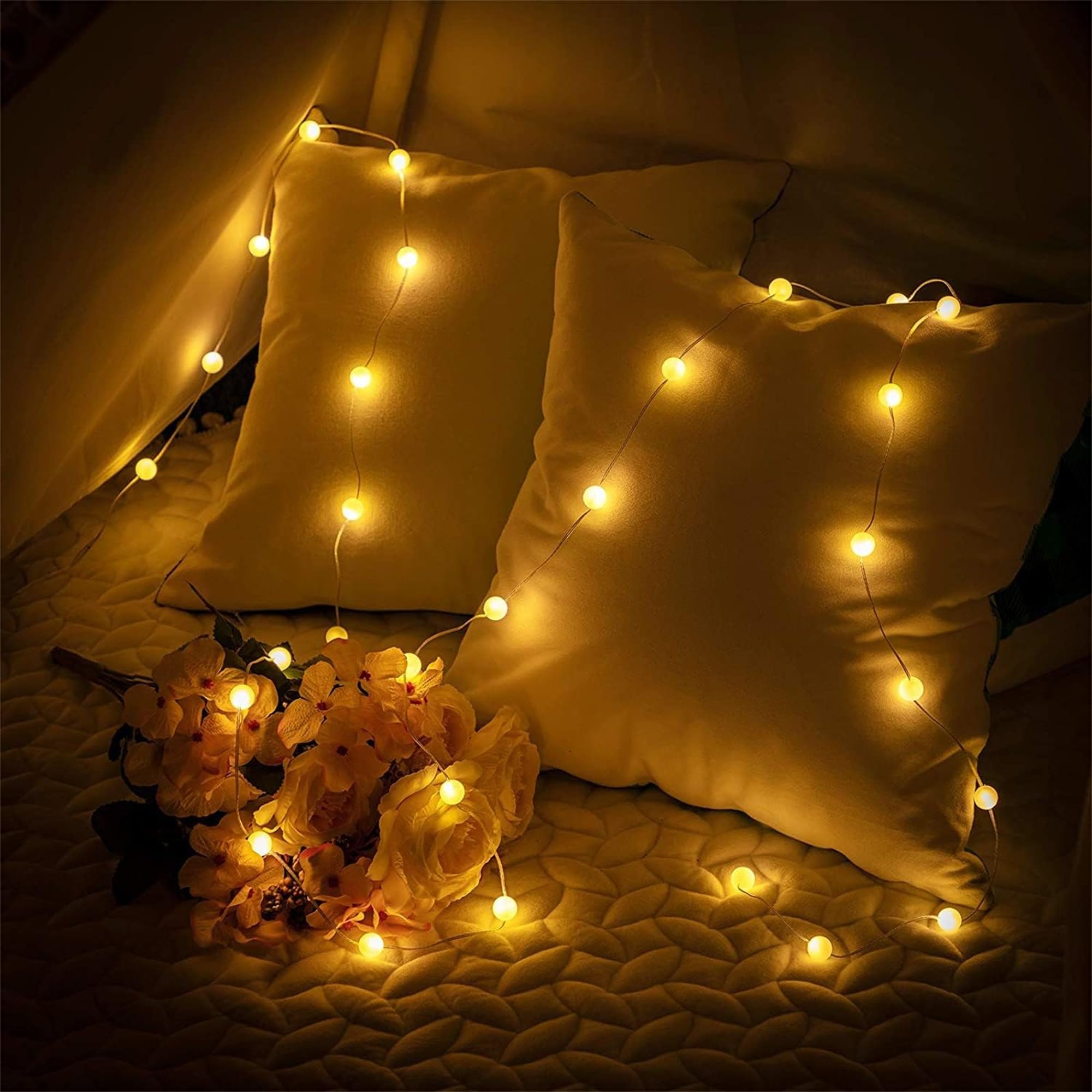 Hiboom 10 Ft 30 LED Globe Ball String Lights - 8 Lighting Modes with Remote & Timer, Battery Operated Fairy Lights for Indoor Outdoor Decor - Perfect for Bedroom, Wedding, Patio, Garden Party & Holiday Decorations
