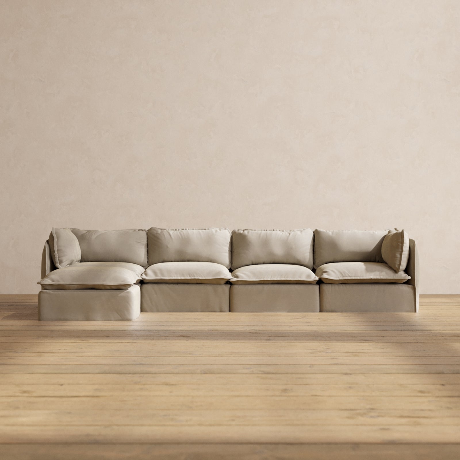 Modular Performance 4-Seater Sectional Sofa in Dune Fabric | Relaxed Blend Contemporary Living Room Furniture for Small Spaces & Family Gatherings