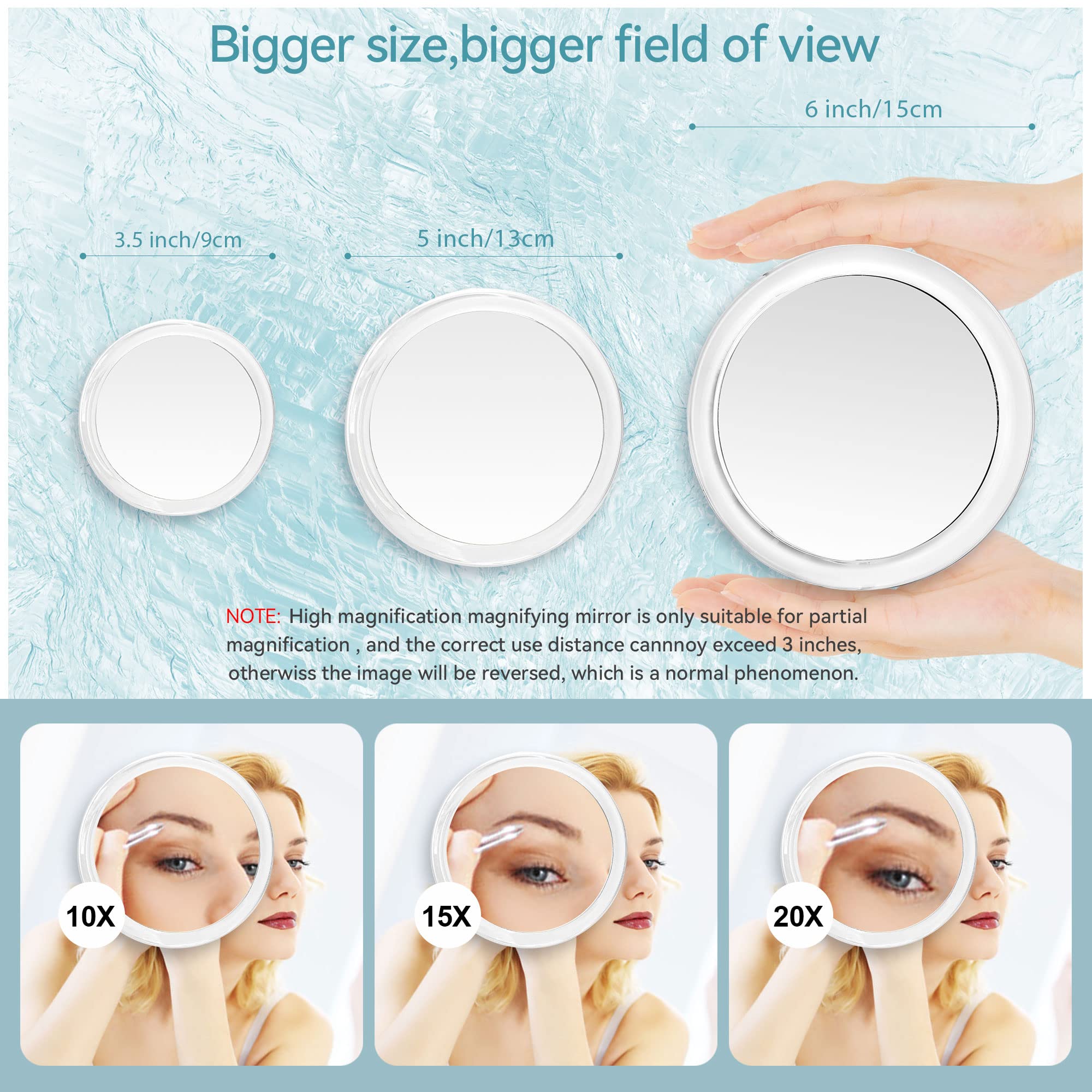 20x Magnifying Mirror with Suction Cup - 6 Inch Close Up Makeup Mirror for Precise Eyebrow Shaping, Skincare & Shaving - Bathroom Vanity Mirror with Super Magnification for Flawless Beauty Routine