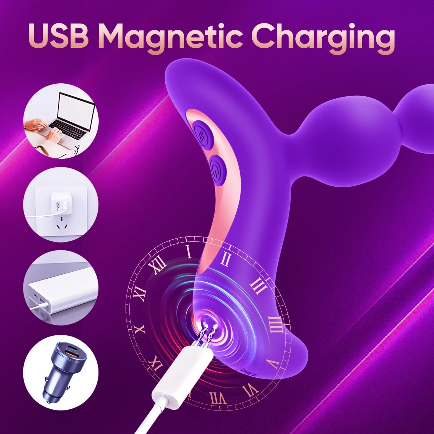 **Vibrating Anal Beads & Butt Plug - Prostate Massager for Men, G-Spot Stimulator for Women, Couples Adult Sex Toy with Powerful Vibrations (Dark Purple) - Perfect for Solo Play & Couples Intimacy**