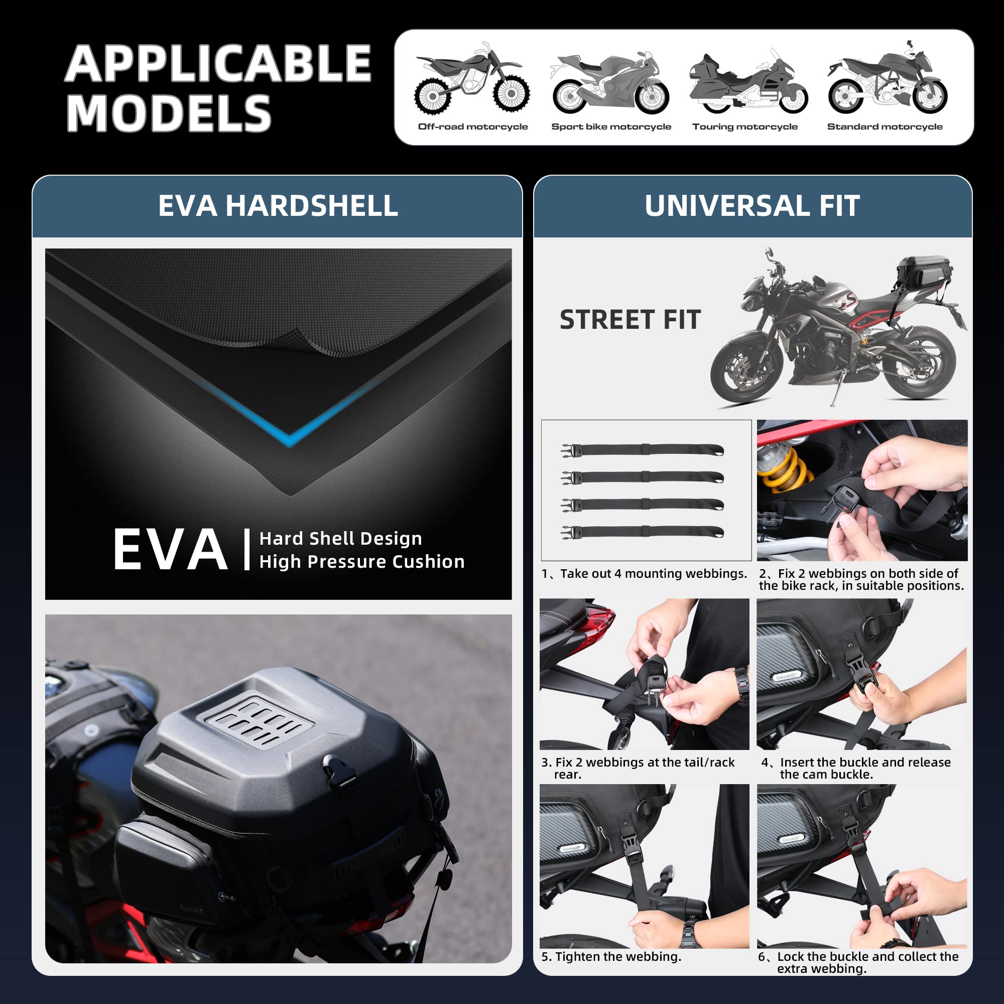 Rhinowalk Motorcycle Tail Bag - 23-35L Expandable Waterproof Hard Shell Rear Seat Bag for Helmet & Luggage Storage | Perfect for Commuting, Touring & Adventure Riding