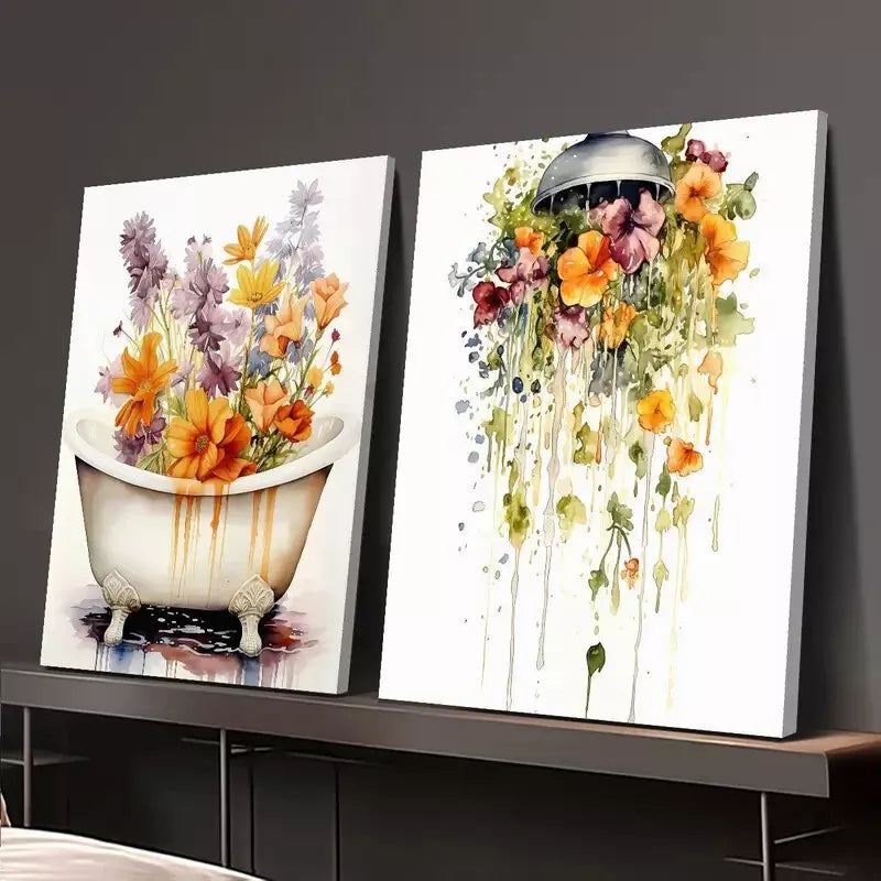2-Piece Funky Art Canvas Framed Wall Decor - 50x75cm High Quality Print (100% Australian Made) - Perfect for Bathroom, Bathtub & Shower Decor - Ready to Hang