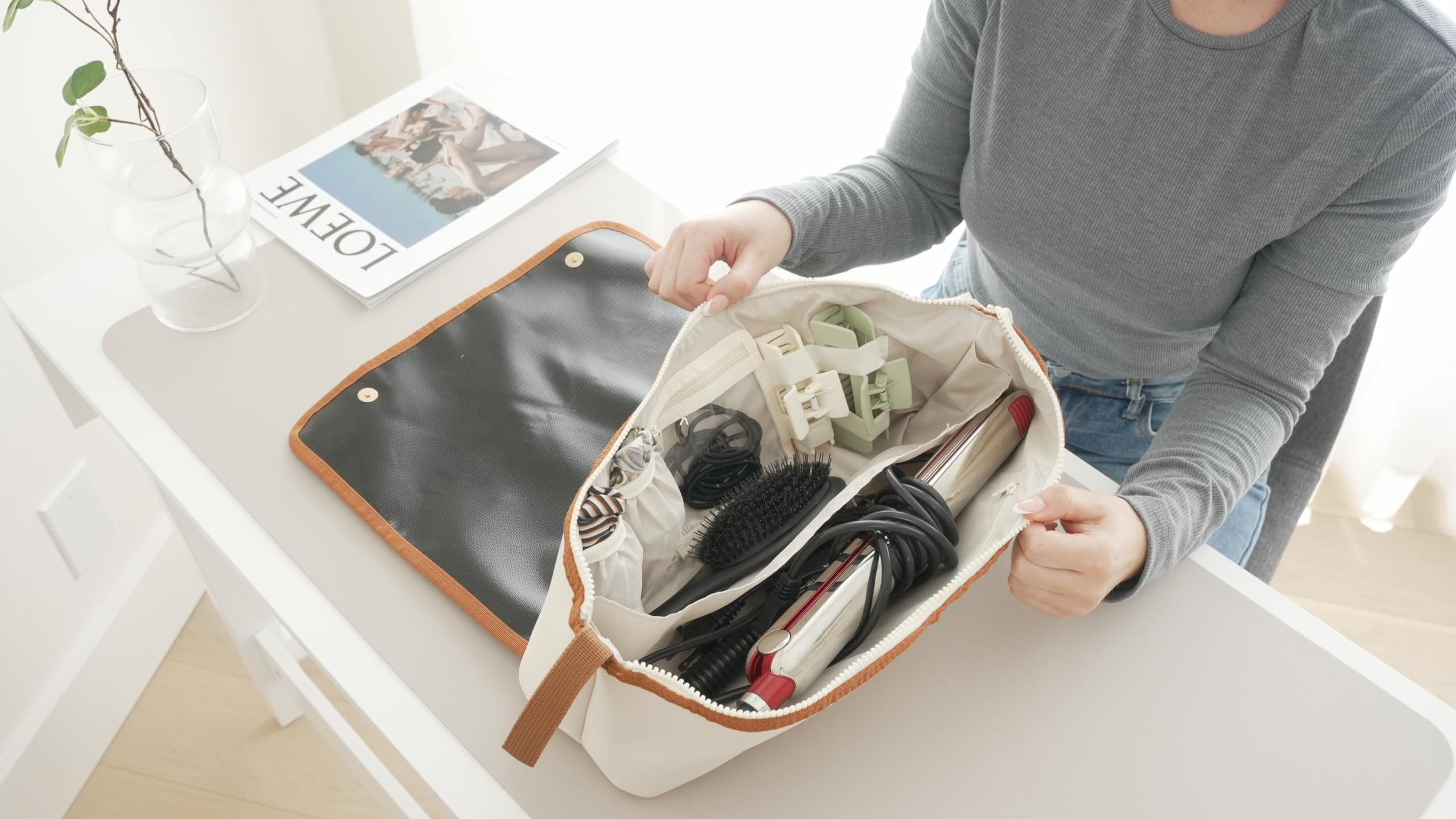 Heat Resistant Hair Tools Travel Bag - Large Hot Tool Organizer for Curling Irons & Flat Irons | Portable Styling Case with Heatproof Mat | Perfect for Women's Travel Essentials & Salon Professionals