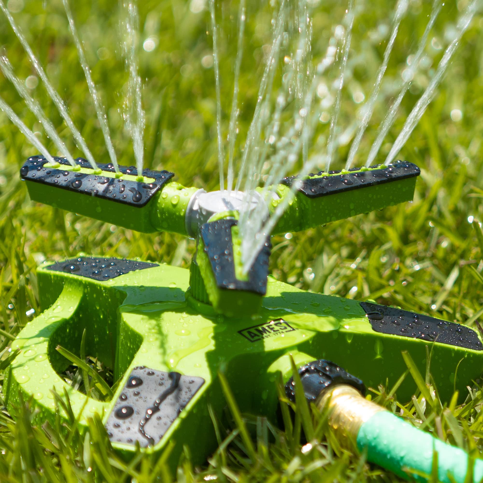 AMES 3-Piece Sprinkler Set with 2 Pulsating Spike & 1 3-Arm Rotating Sprinkler - 360° Adjustable Lawn Watering System for Garden, Yard | Easy Hose Connection | Perfect for Grass, Flower Beds & Landscaping