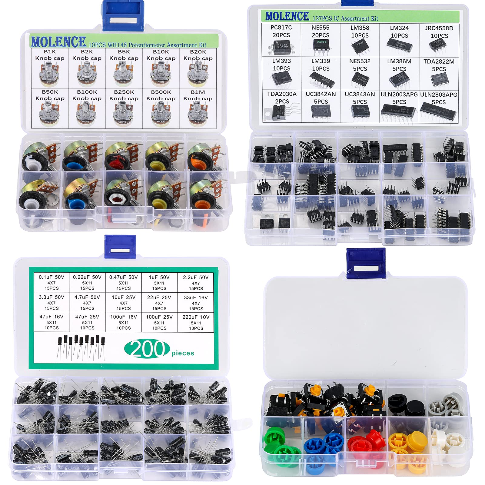 5162pcs DIY Electronics Components Kit - Resistors, Capacitors, LEDs, ICs, Diodes, PCB & More for Arduino, Raspberry Pi Projects | STEM Learning, Circuit Prototyping & Electronic Repair