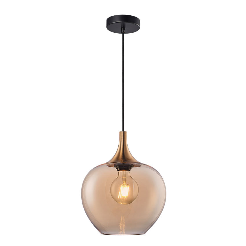 Berkley Small & Large Pendant Light Fixture with E27 Socket in Amber & Black - Perfect for Dining Room, Bedroom, or Living Room Lighting