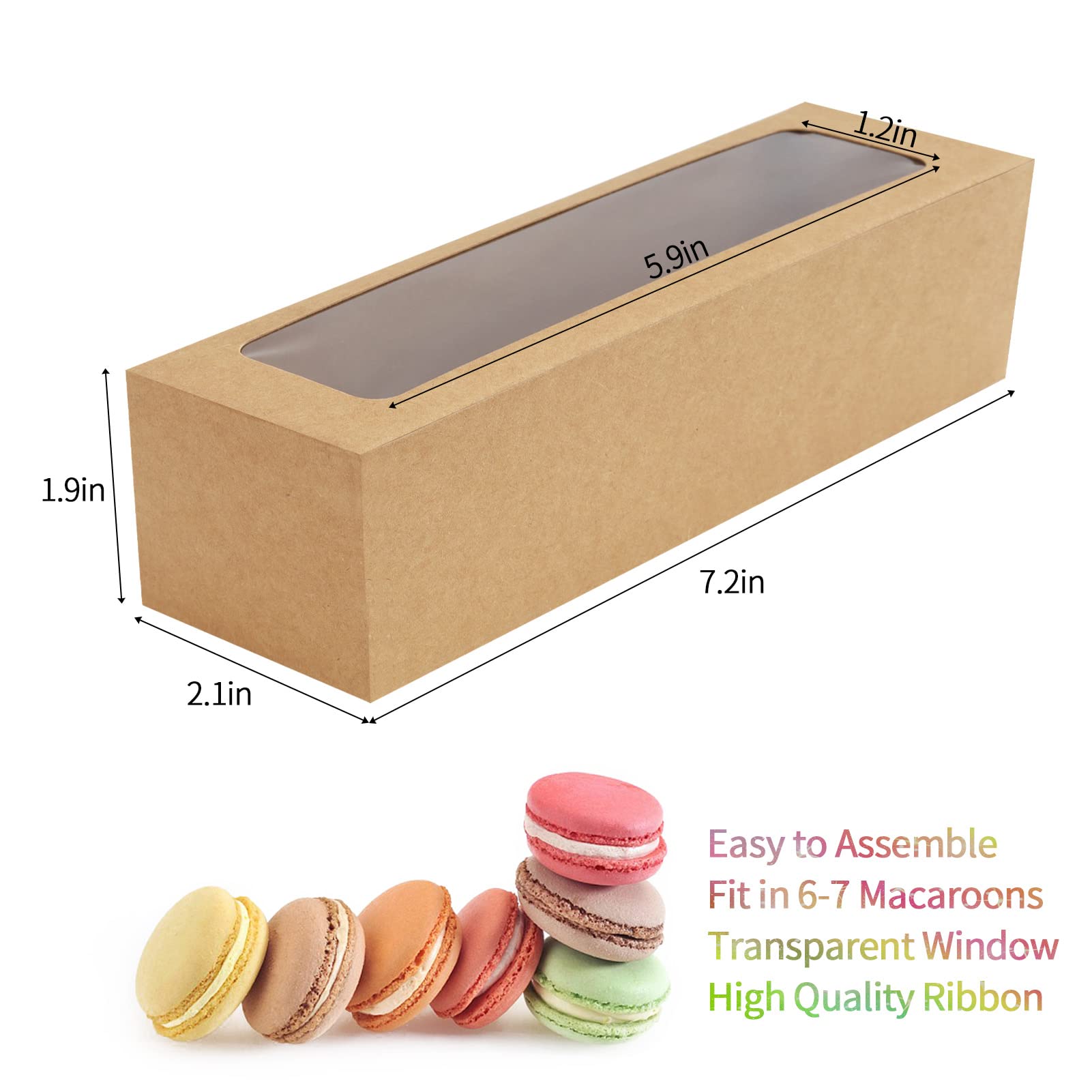 25 Pack Macaron Gift Boxes for 5-7 Macarons - Strawberry Themed Bakery Packaging with Ribbon | Perfect for Candy, Desserts, Sweet Gifts & Party Favors (Brown)