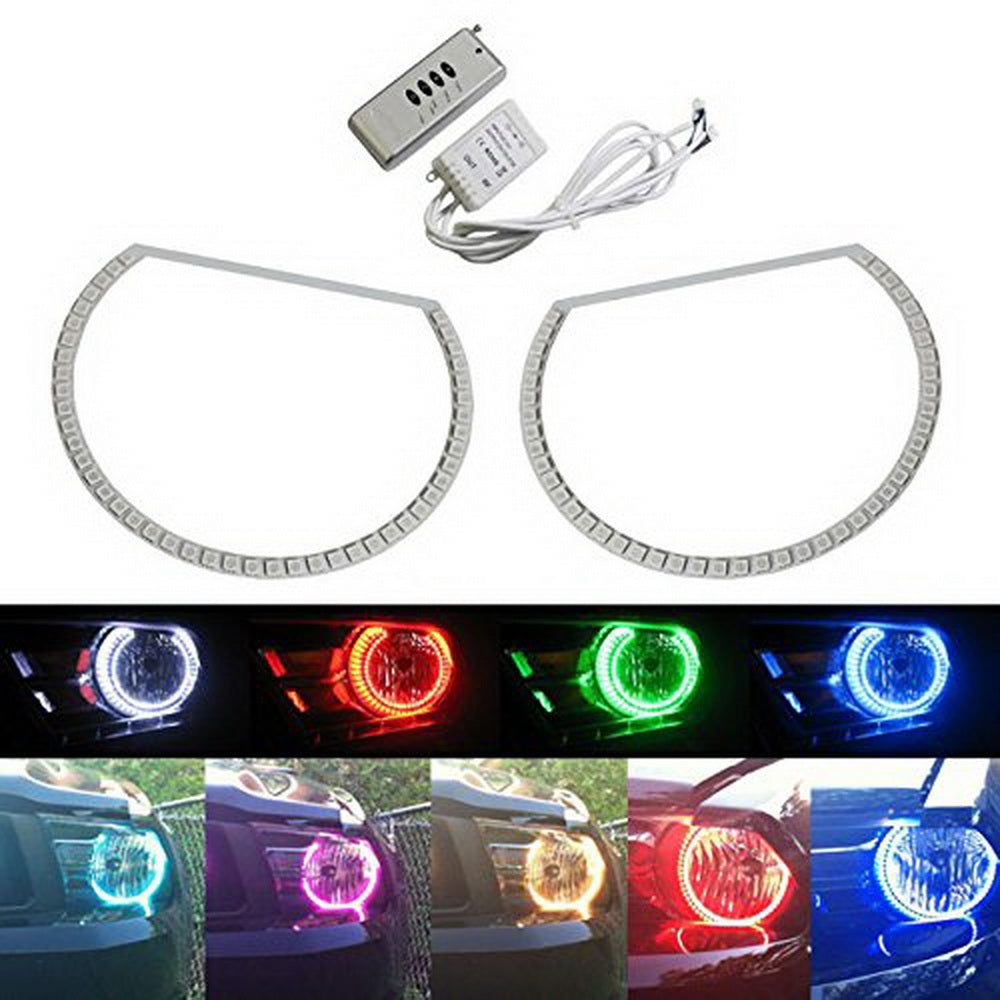 2005-2012 Ford Mustang RGB Multi-Color LED Angel Eye Halo Rings Headlight Retrofit Kit - DRL Daytime Running Lights for Custom Car Lighting Upgrade