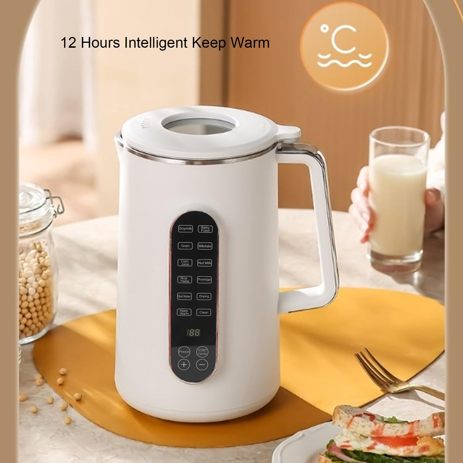 Smart Touch Nut Milk Maker with 10 Stainless Steel Blades - 110V US Plug Soy Milk Machine for Home Kitchen - Perfect for Almond Milk, Oat Milk & Healthy Plant-Based Drinks