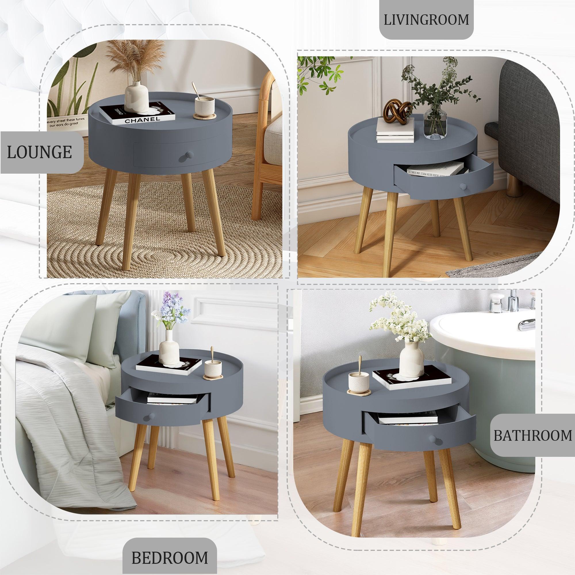 18H Nightstand with Storage Drawer & Oak Legs - Modern Bedside Table, Sofa Side Table for Bedroom, Living Room - Perfect for Small Spaces, Apartment Essentials & Home Organization
