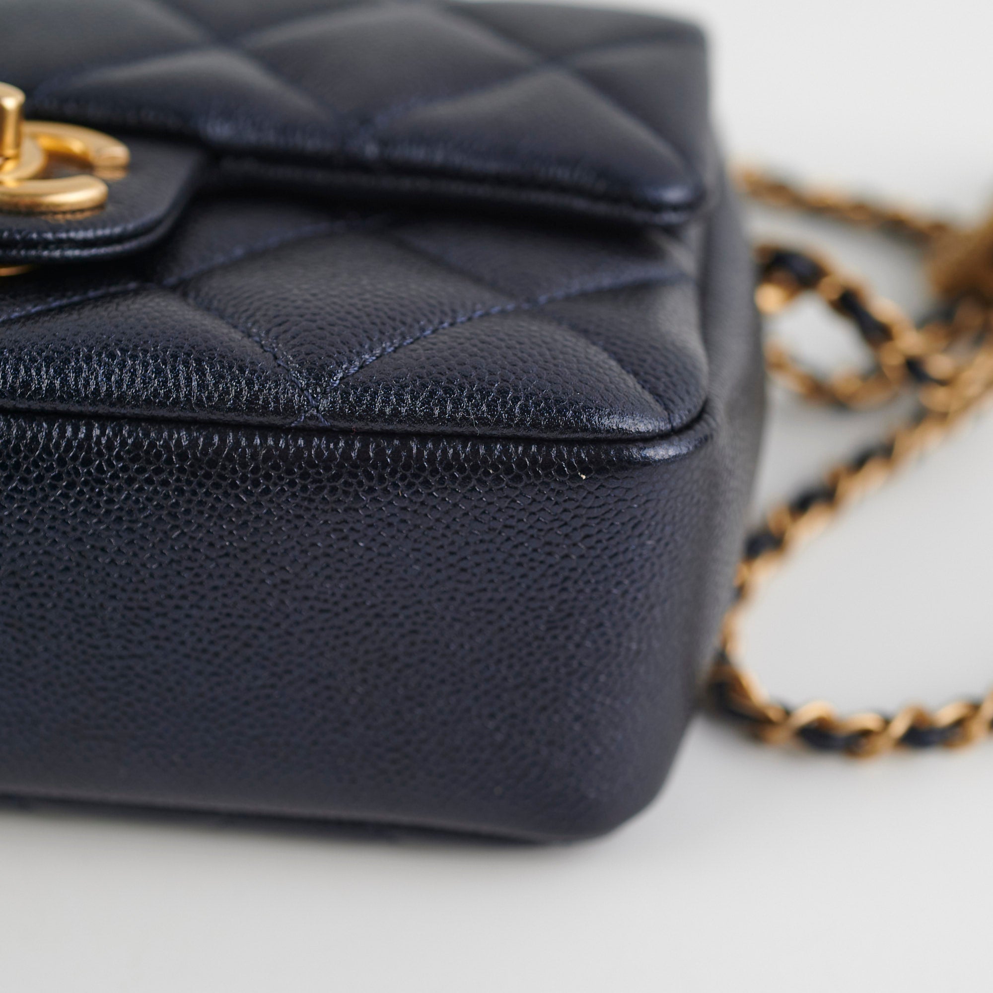 Chanel Perfect Mini Classic Flap Bag Iridescent Navy Blue Leather Crossbody Purse for Women | Luxury Evening Party & Date Night Accessory
