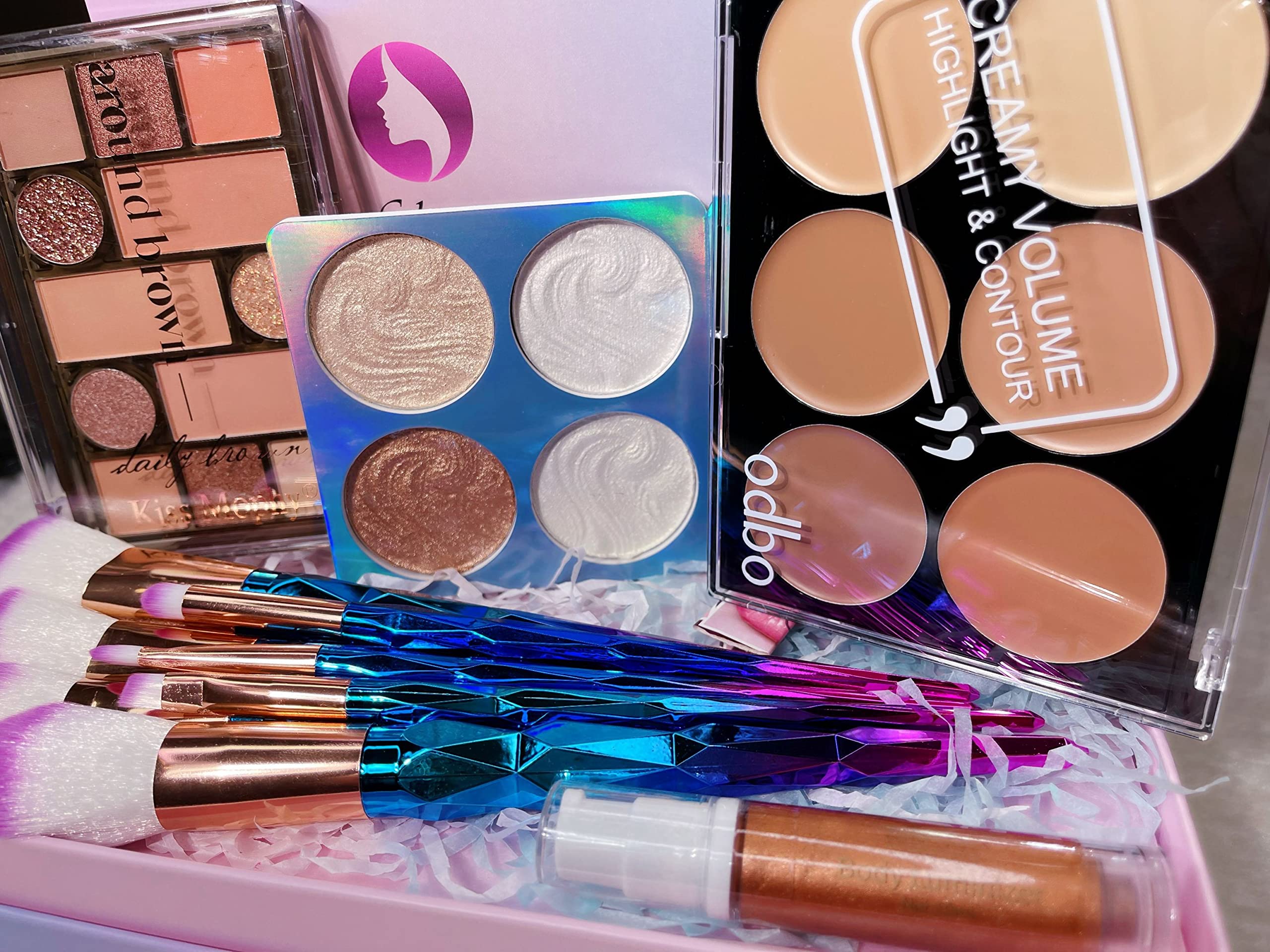 LyDia® Professional Makeup Brush Set & Contour Palette with Bronzer, Eyeshadow, Highlighter & Sunkissed Cream - Complete Beauty Gift Box for Makeup Lovers | Perfect for Bridal, Party & Everyday Glam Makeup Looks