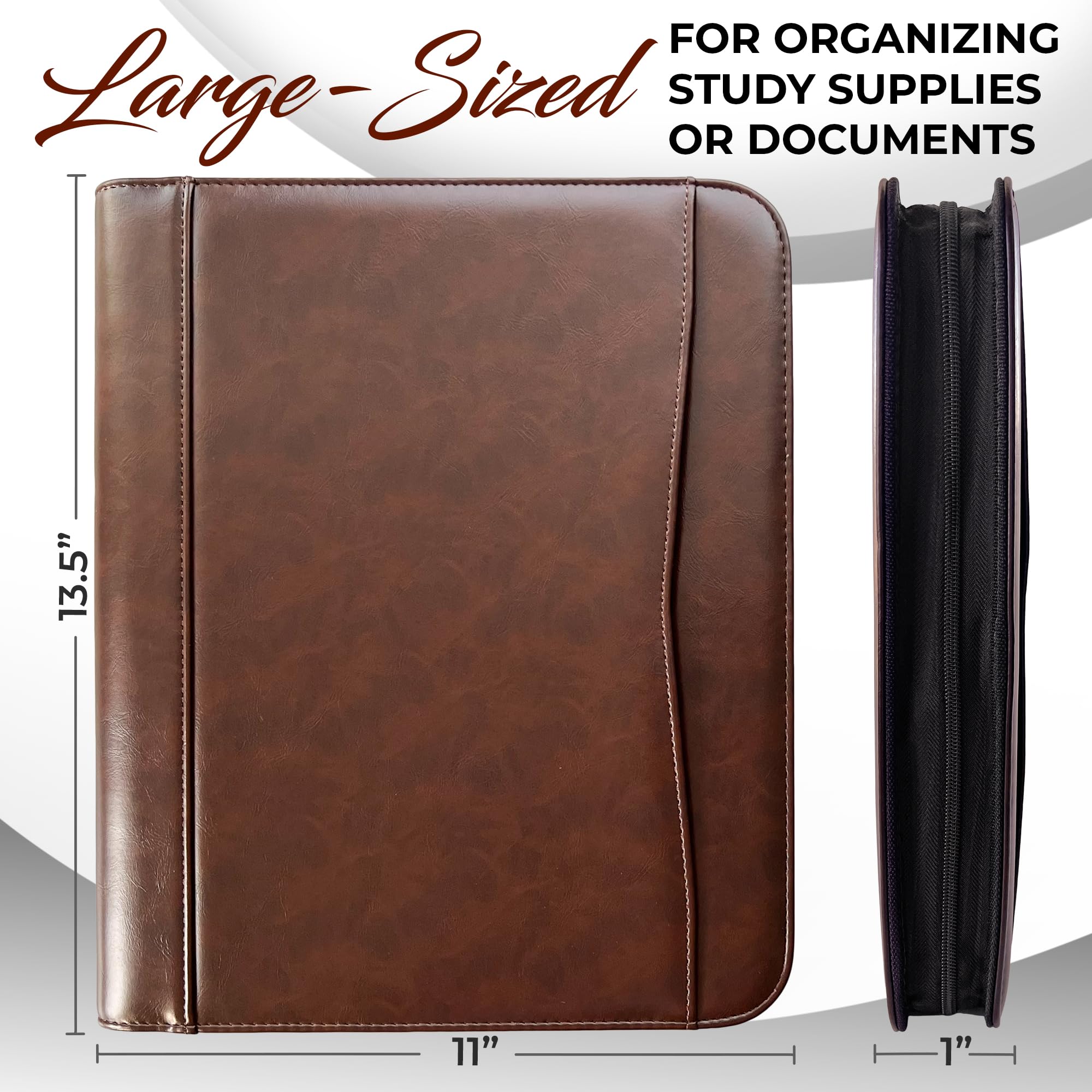 Premium DEHITE Leather Portfolio for Men & Women - Christian Religious Gifts, Zippered Bible Notebook Organizer with Laptop Pocket - Full Grain Brown Leather Padfolio - Perfect for Church, Bible Study, Business Meetings & Office Organization (Letter Size)