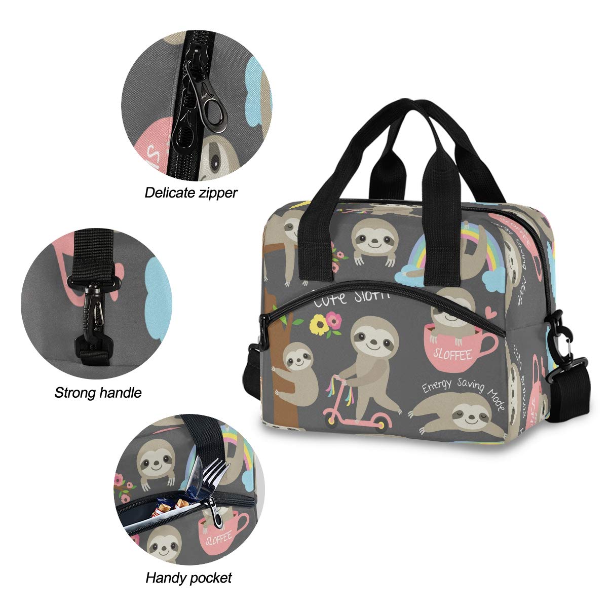 SUABO Insulated Lunch Cooler Bag - Cute Baby Sloth Design Tote for Women & Men | Perfect for Work, School, Picnics & Outdoor Activities
