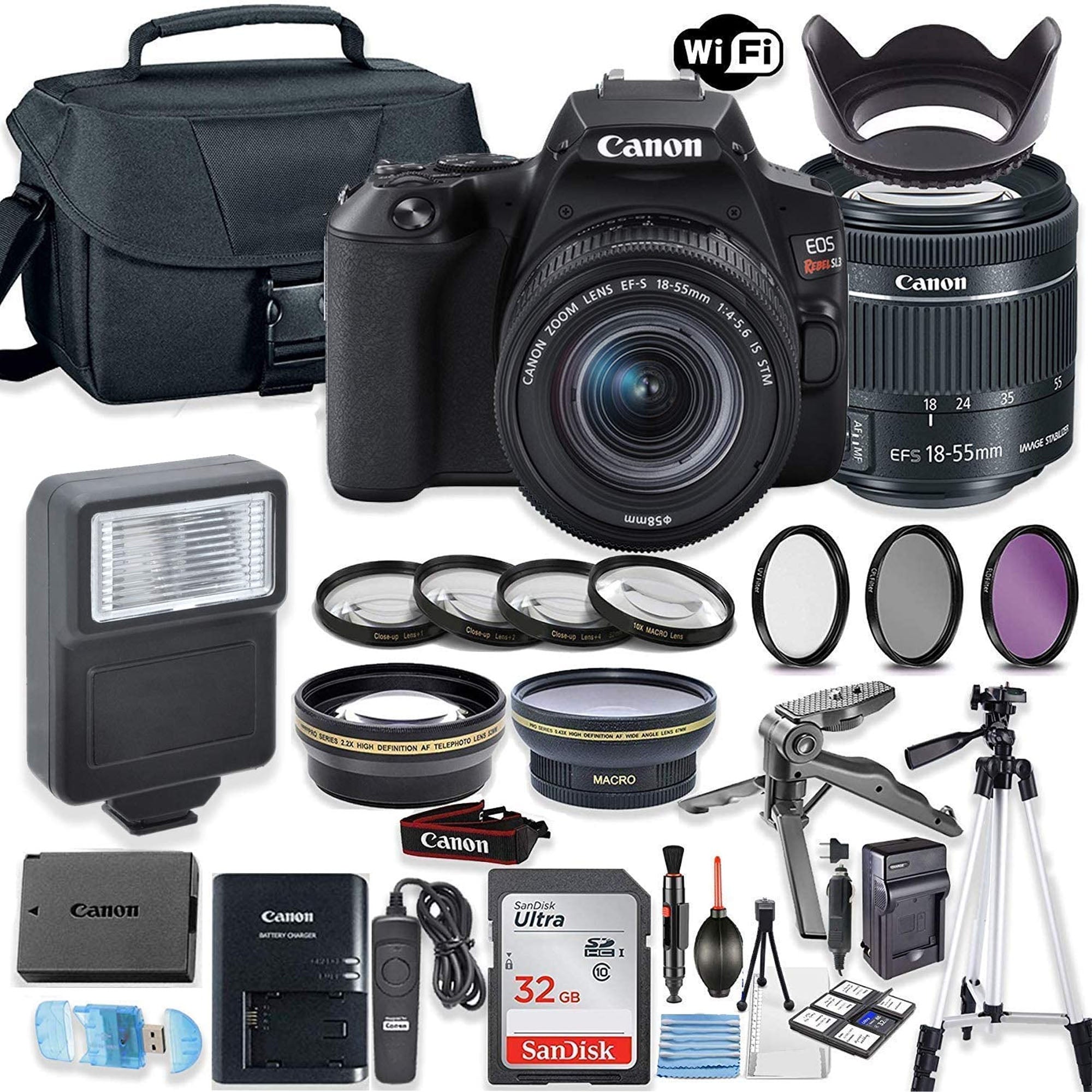 Canon EOS Rebel SL3/250D DSLR Camera with 18-55mm Lens Kit (Black) - Includes 32GB SanDisk Memory Card, Camera Case & Flash - Perfect for Travel Photography, Vlogging & Beginners