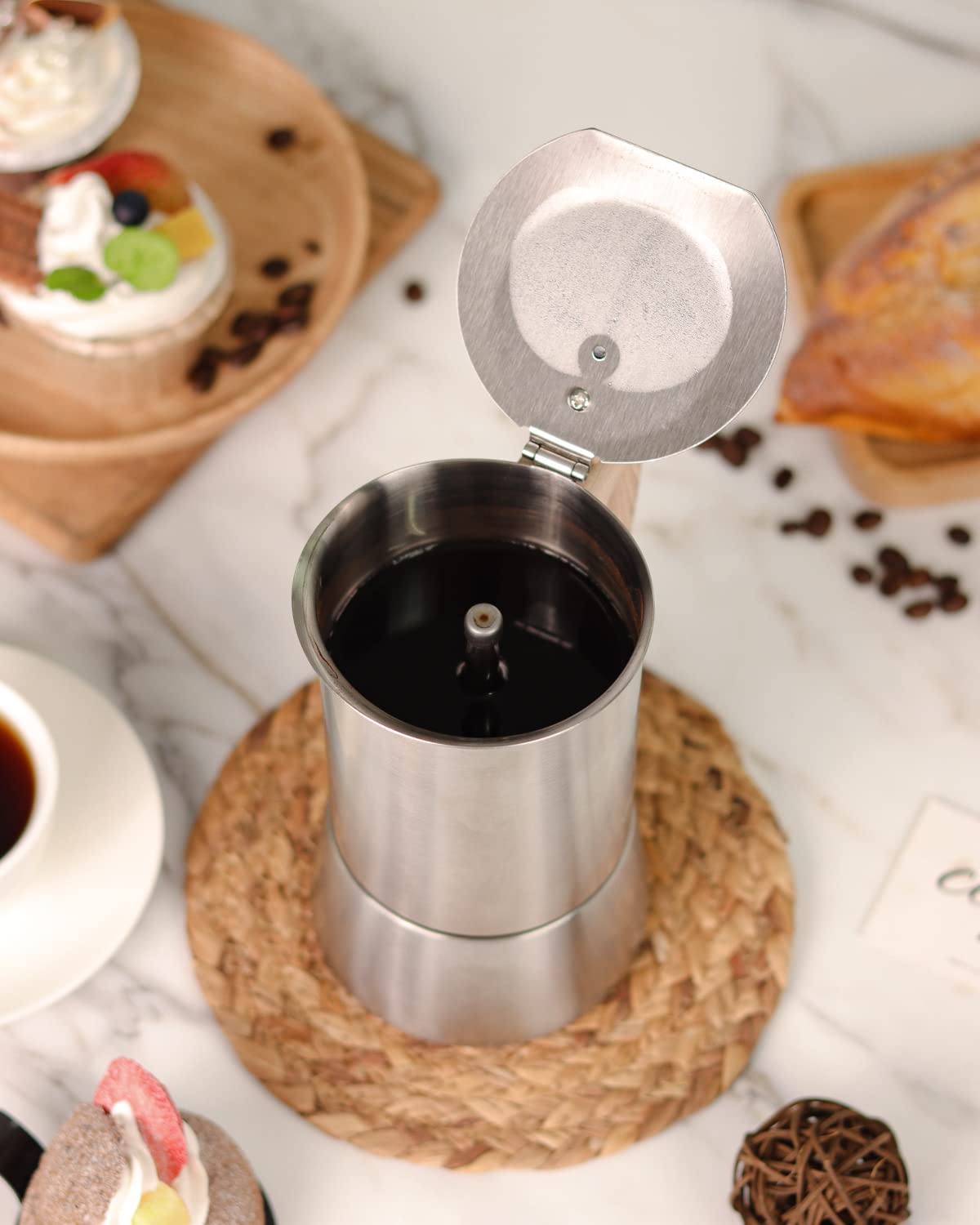 Sivaphe 3.5 oz Stovetop Espresso Maker - Stainless Steel Moka Pot for Induction Cooktops, 1-2 Cup Italian Coffee Maker (100ml) with Step-by-Step Guide - Perfect for Home, Office, Camping & Travel Use (1 Cup=50ml)