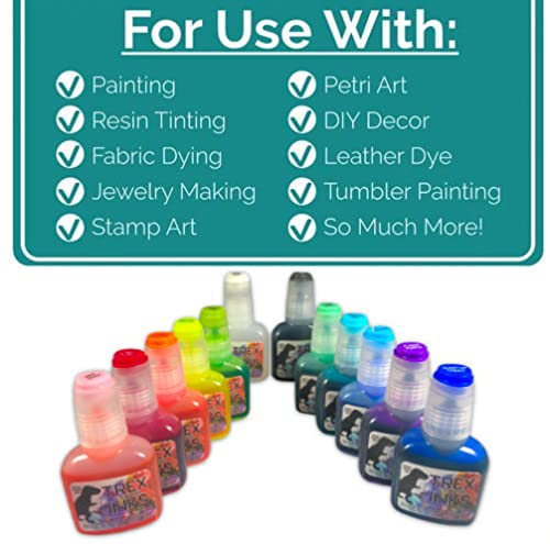 T-Rex Inks Starlight Shimmer Sparkling Alcohol Ink 12 Bottle Set (20ml Each) - Glitter Alcohol Ink for Epoxy Resin, Painting, Tumbler Cups, DIY Crafts - Includes Shimmering Clear Blender - Perfect for Art Projects, Home Decor & Gift Making
