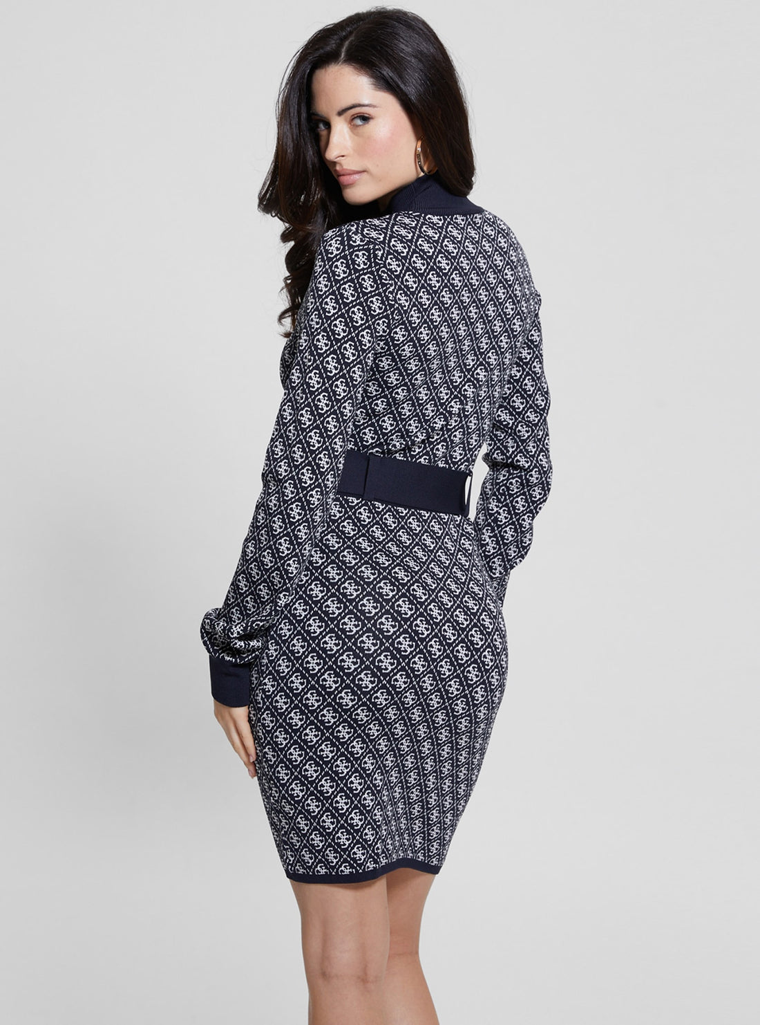 Blue Logo Belted Knit Midi Dress for Women - Stylish Casual & Office Wear - Perfect for Work, Dates and Special Occasions
