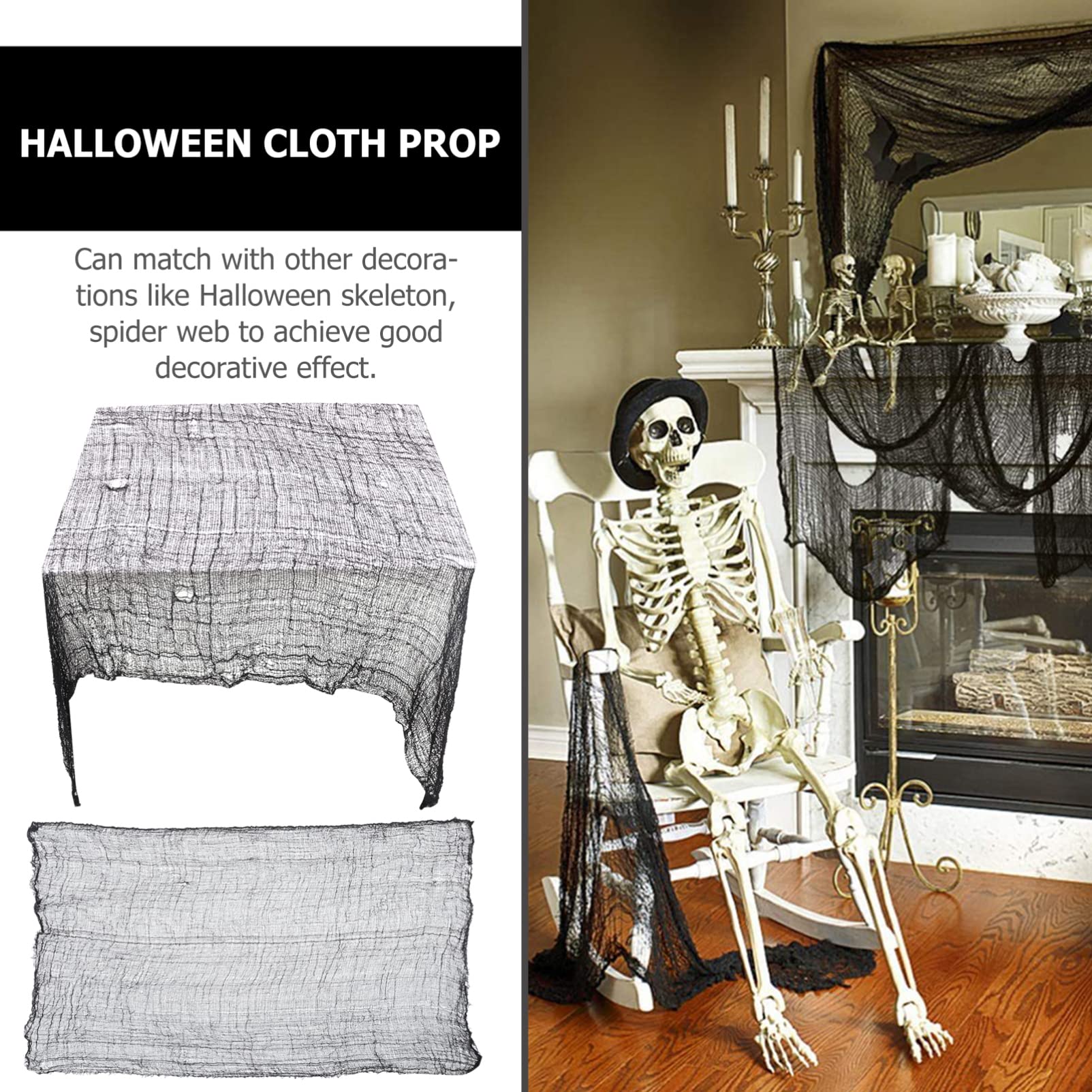 GALPADA 2-Pack Black Halloween Gauze Decorations - Spider Web Curtains for Fireplace, Windows, Doors & Table Covers - Scary Terror Atmosphere Props for Halloween Party, Haunted House & Festival Decor