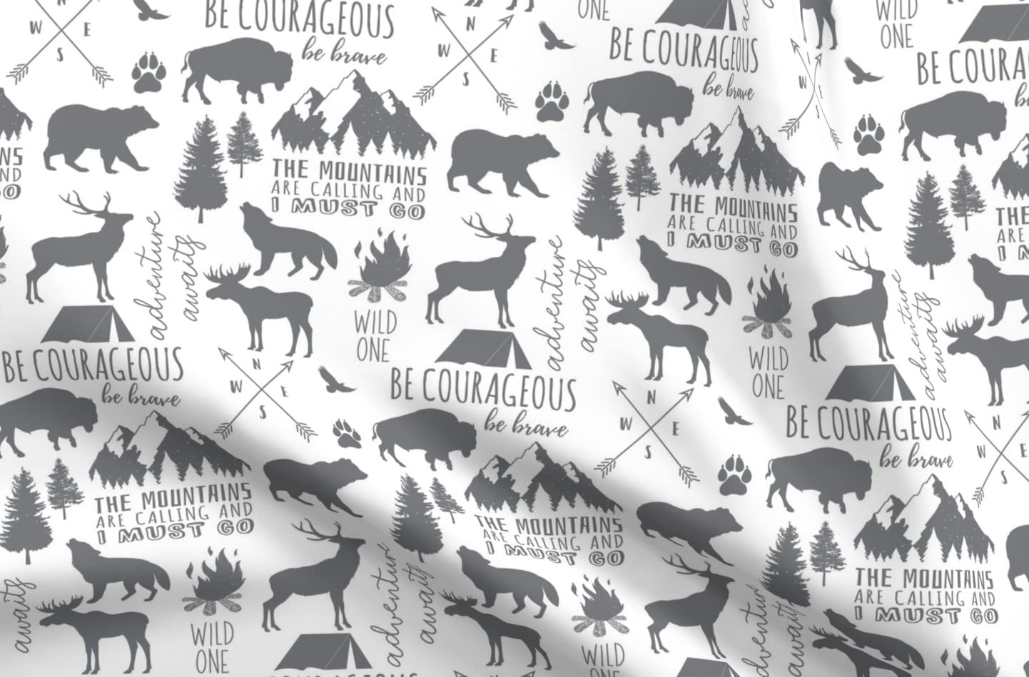 Wild Woodland Gray White Deer Forest Buffalo Gender Neutral Moose Printed Minky Fabric by The Yard - Soft Plush Fabric for Sewing Baby Blankets, Quilt Backing & DIY Projects - Perfect for Nursery Decor, Home Decor & Crafting