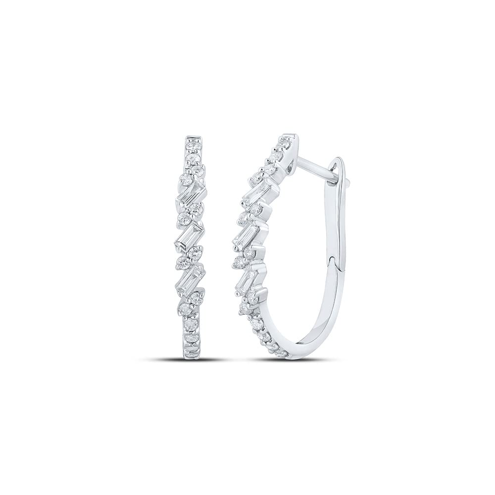 10K White Gold Baguette Diamond Hoop Earrings - 3/8 CTW | Elegant Everyday & Special Occasion Jewelry | Macey Worldwide Jewelry