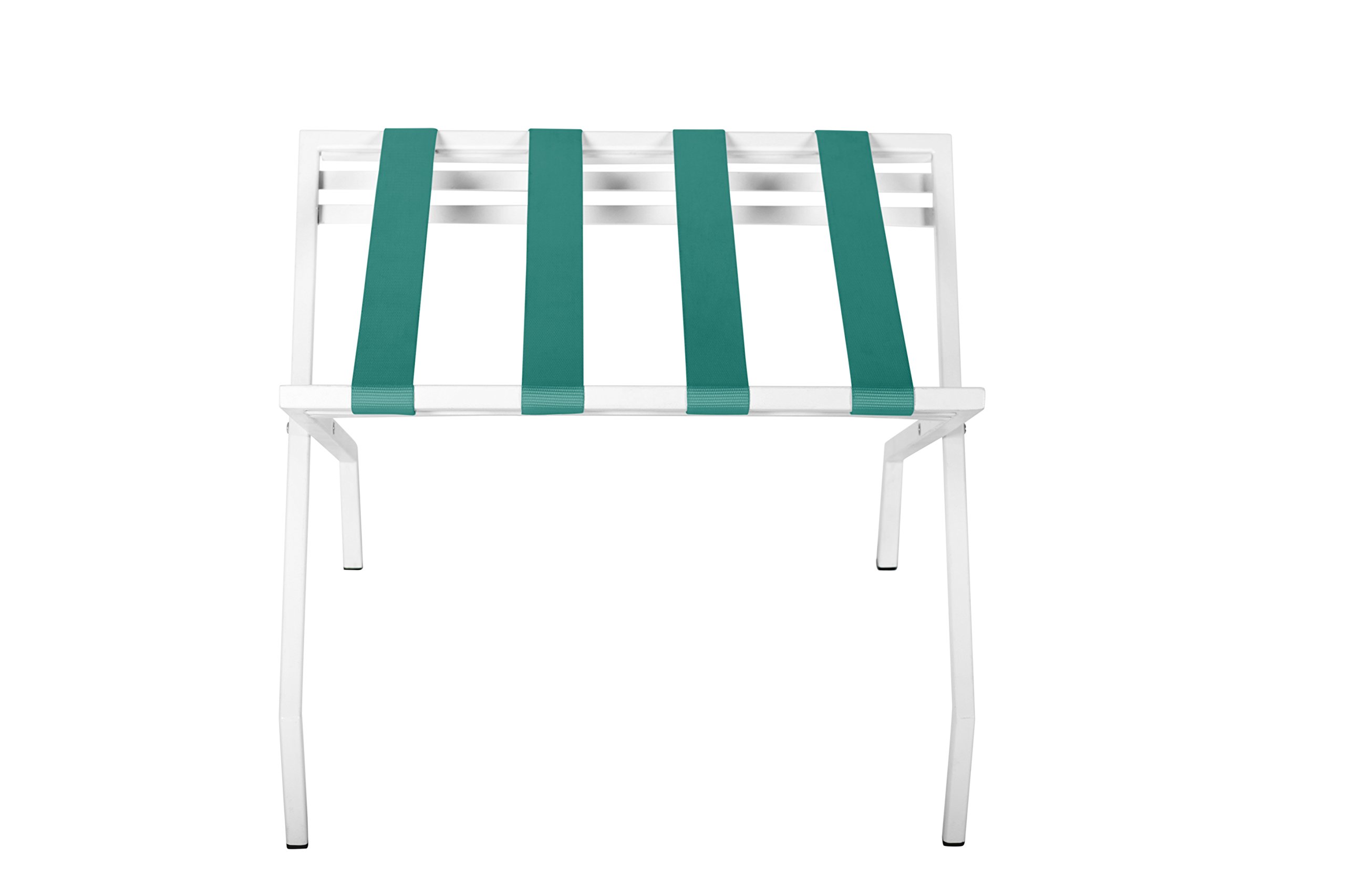 Innit Designs 11.02.09n Suba Nylon Strapped Luggage Stand - Turquoise on White - Compact Travel Suitcase Stand for Hotels, Airports & Home Storage
