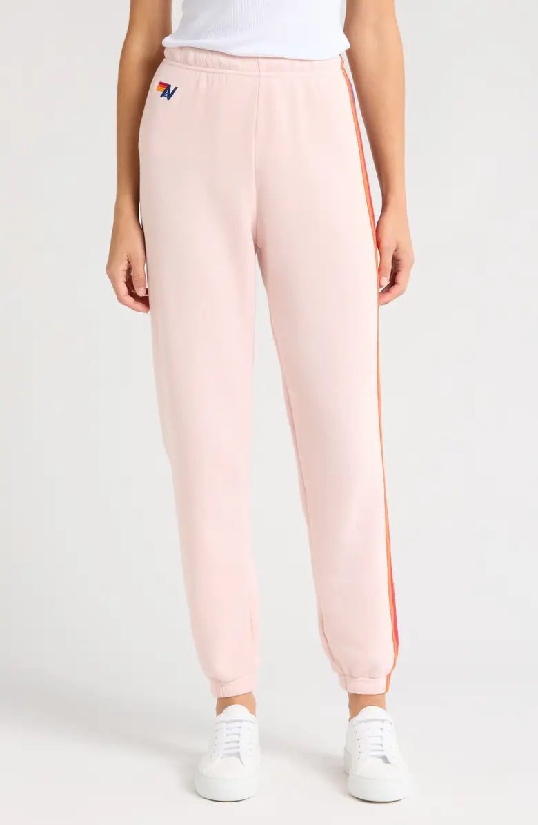 Aviator Nation 5 Stripe Sweatpants for Women - Light Pink Cotton Joggers | Casual Lounge Pants for Yoga, Running & Home Comfort