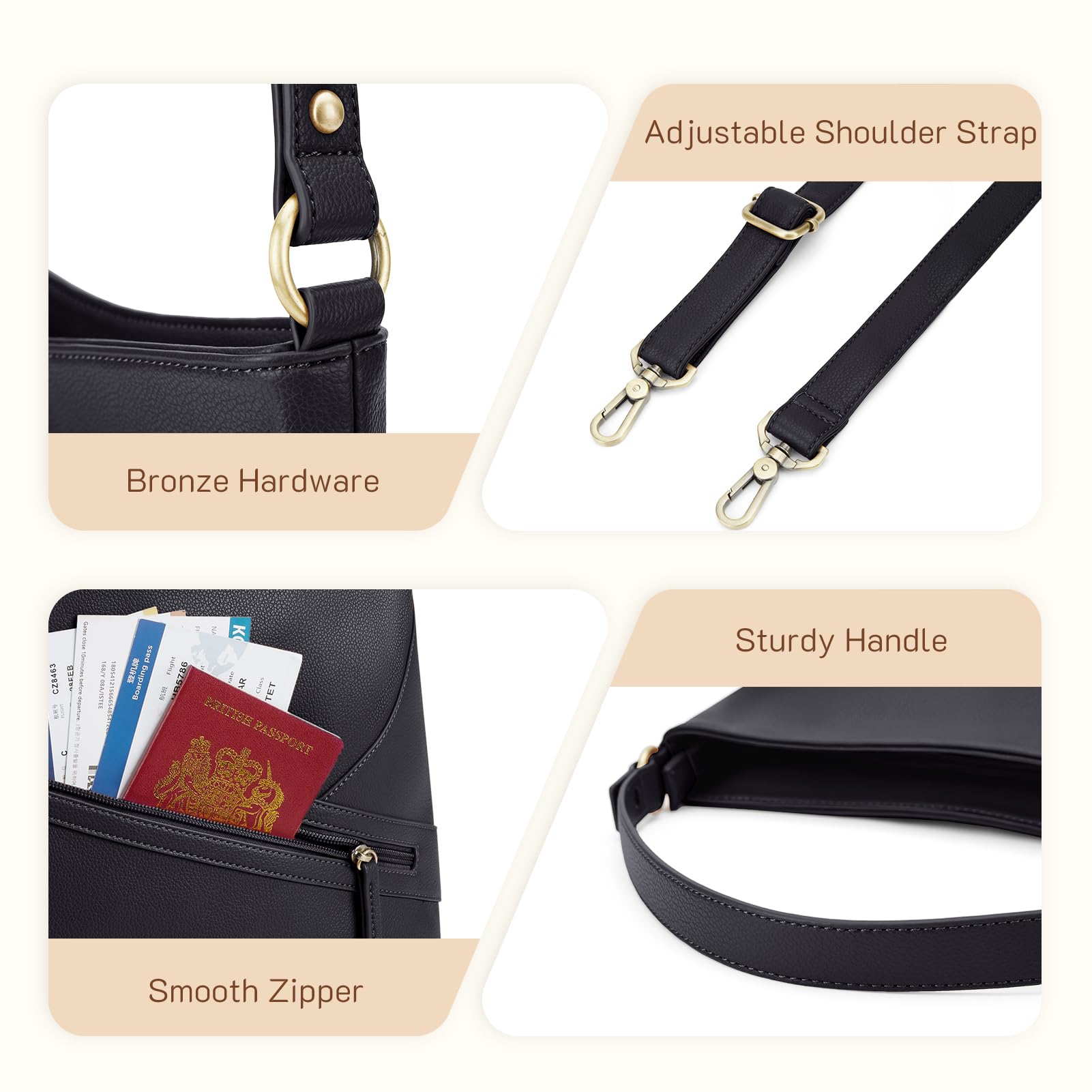 Missnine Hobo Bag for Women - Stylish Top Handle Handbag with Zipper Pocket | Perfect for Work, Travel & Everyday Use